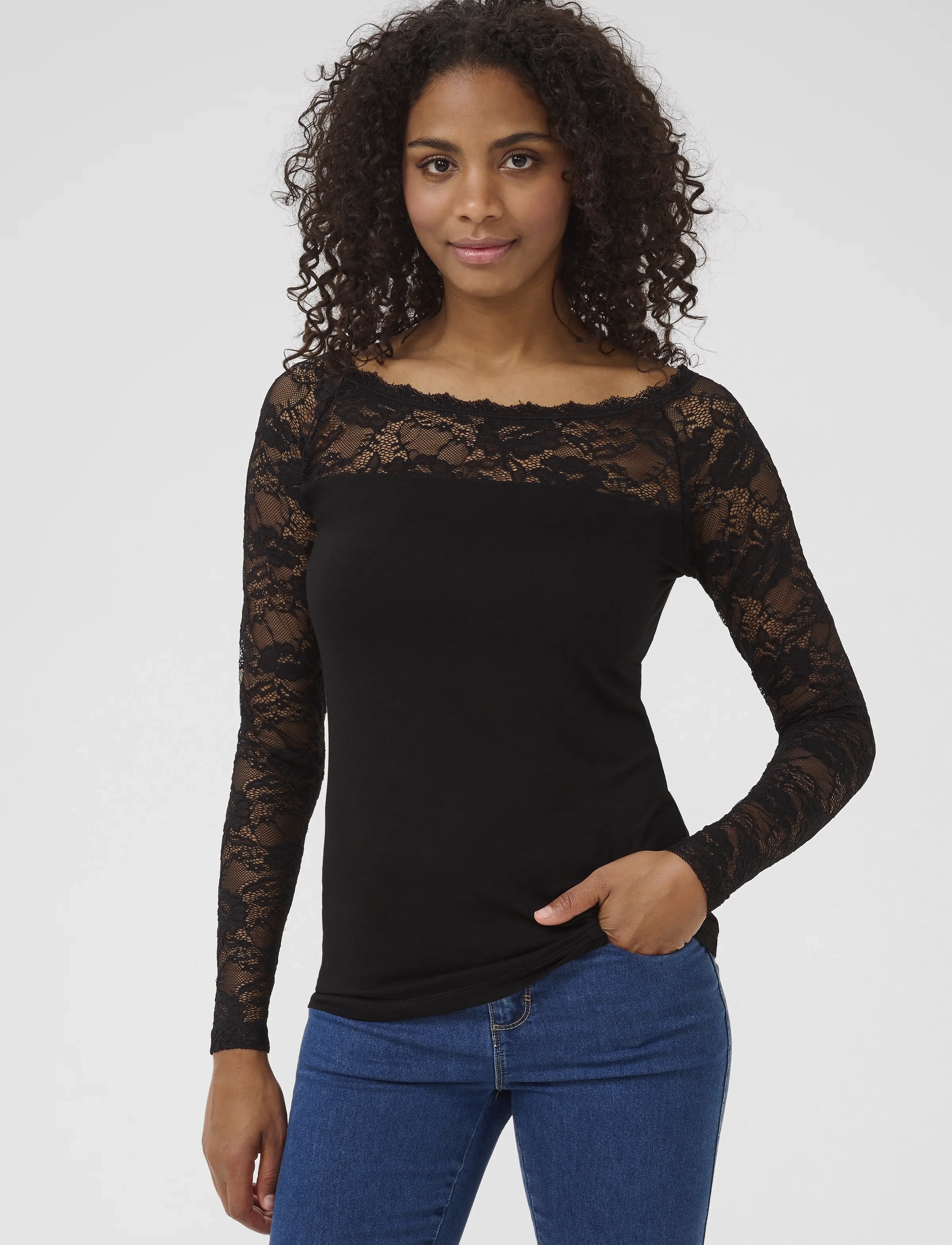 Kaffe Lacy Boat t-shirt - Blusen - BLACK DEEP / black