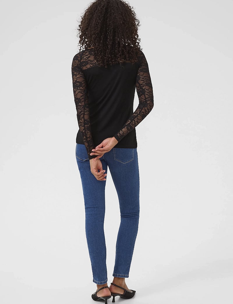 Kaffe - Lacy Boat t-shirt - långärmade blusar - black deep - 4