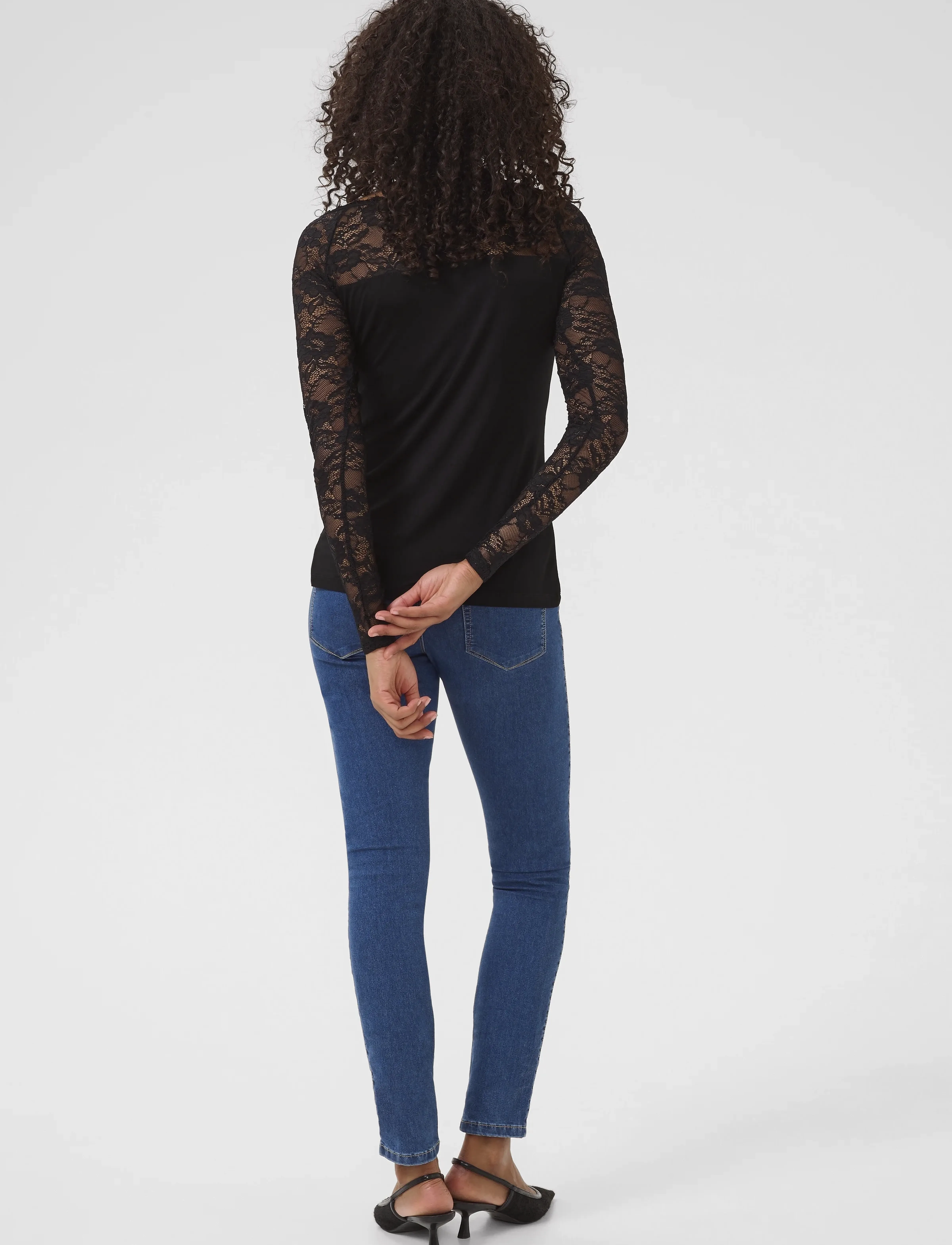 Kaffe - Lacy Boat t-shirt - pitkähihaiset puserot - black deep - 4