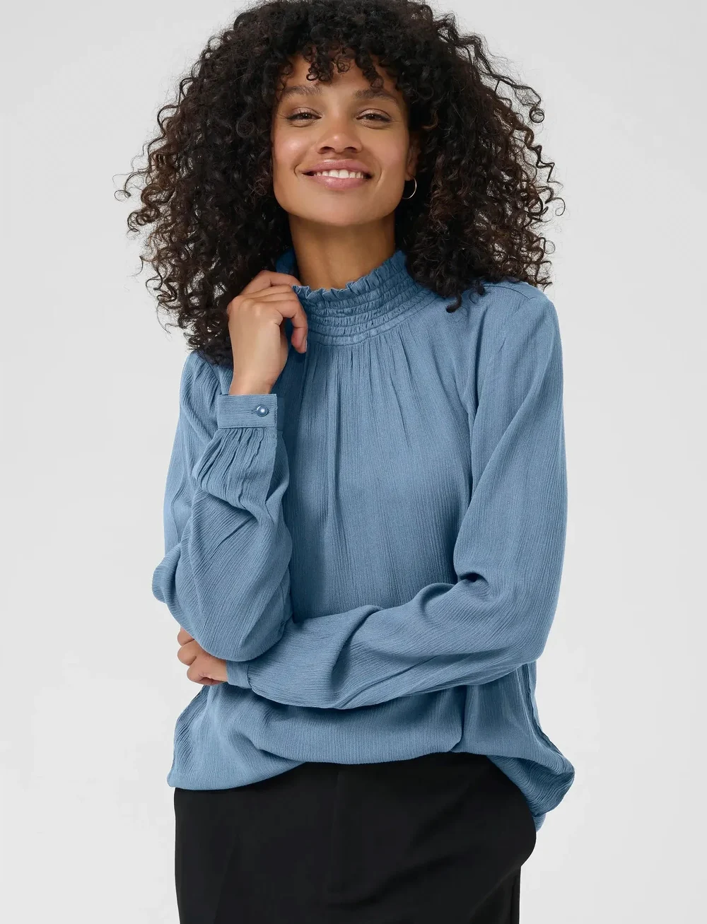 Kaffe - Trine Blouse - langærmede bluser - bering sea - 0