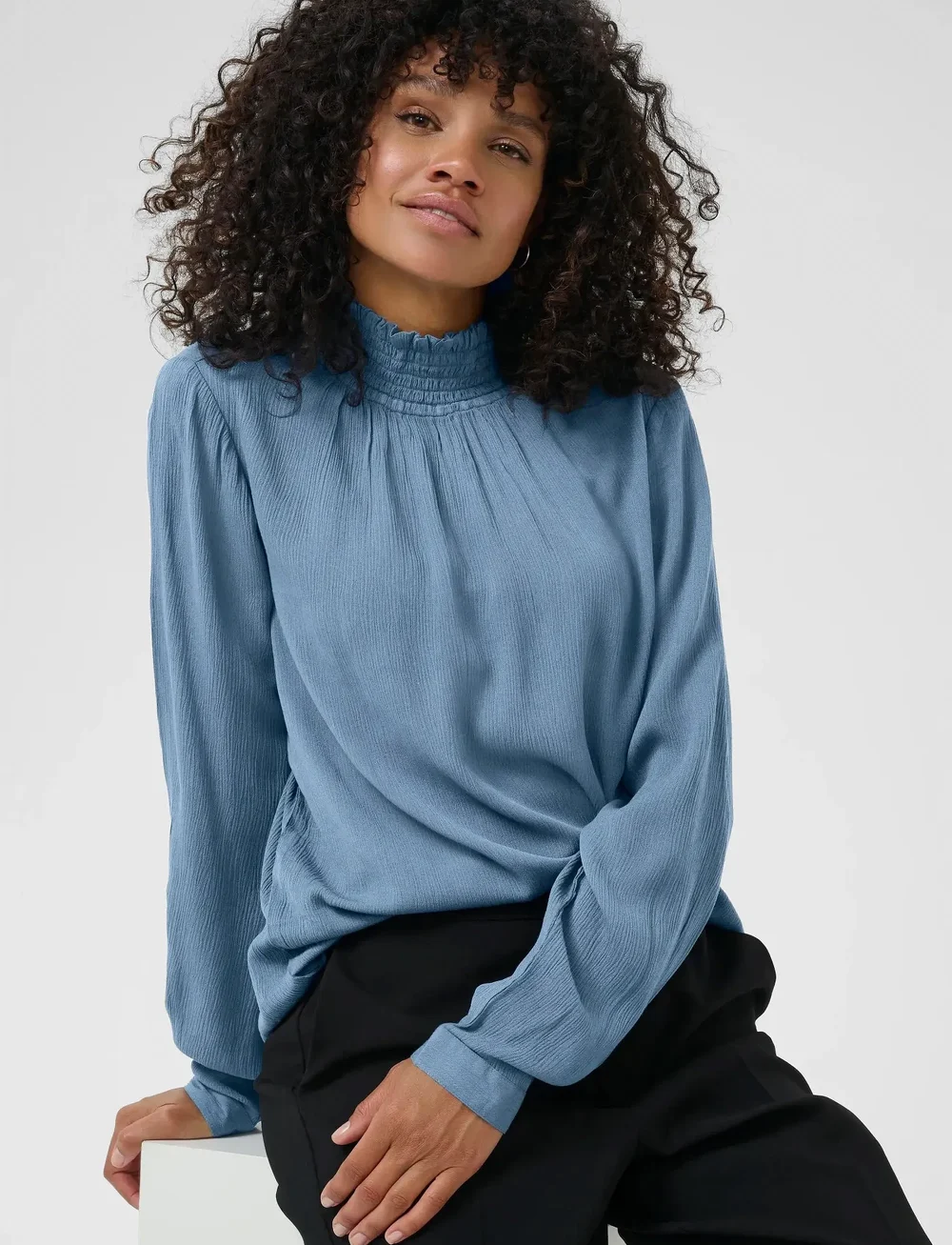 Kaffe - Trine Blouse - langærmede bluser - bering sea - 5