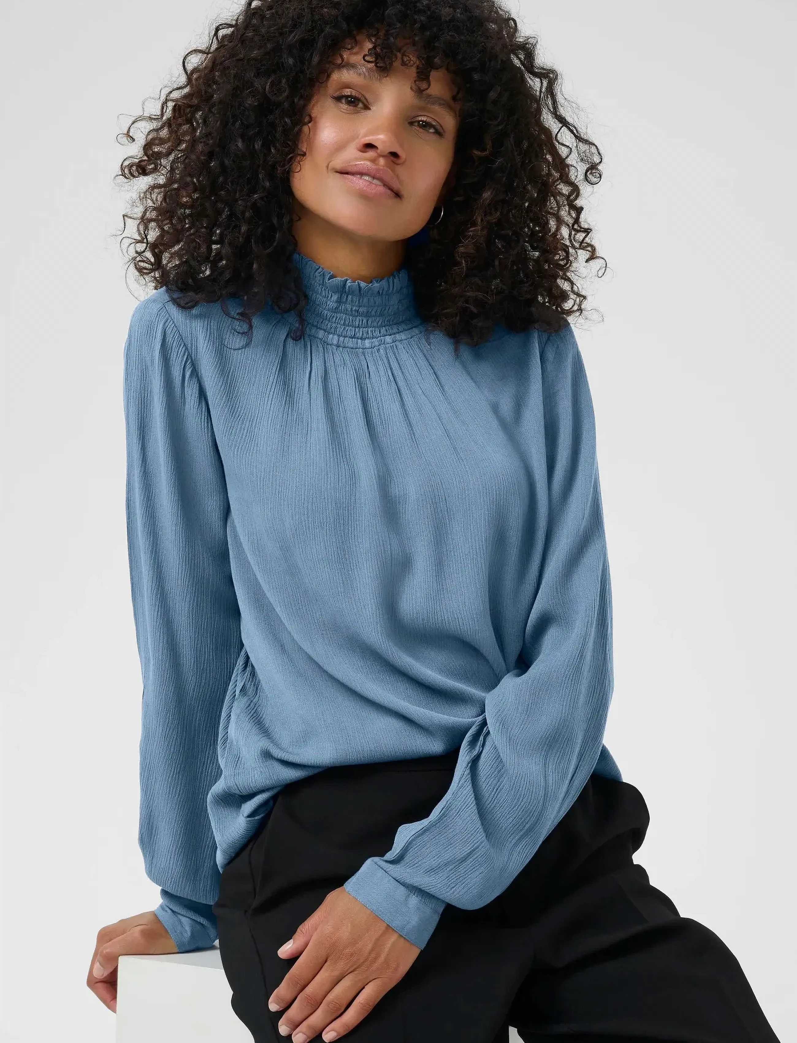 Kaffe - Trine Blouse - langærmede bluser - bering sea - 5
