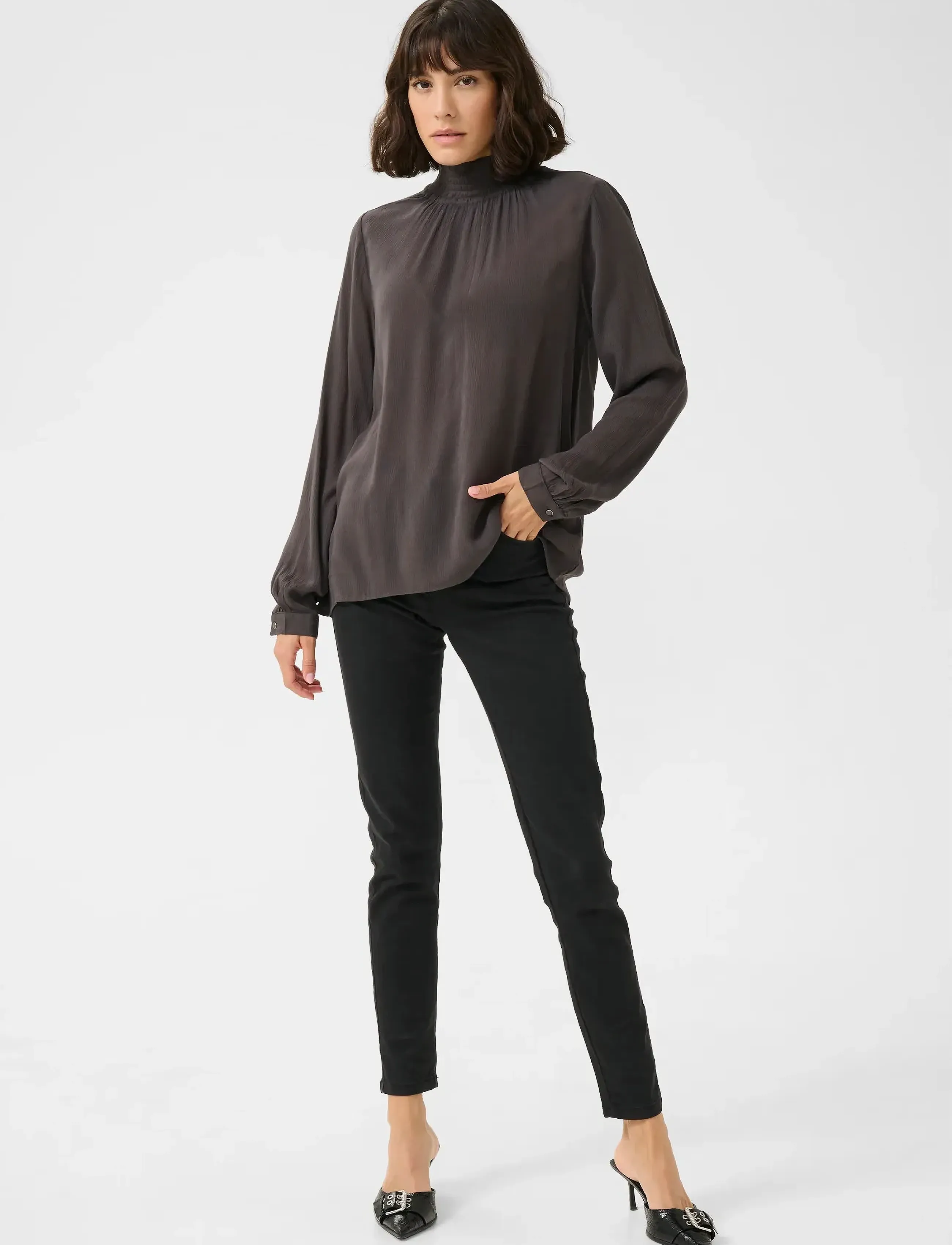 Kaffe - Trine Blouse - langærmede bluser - black oyster - 3