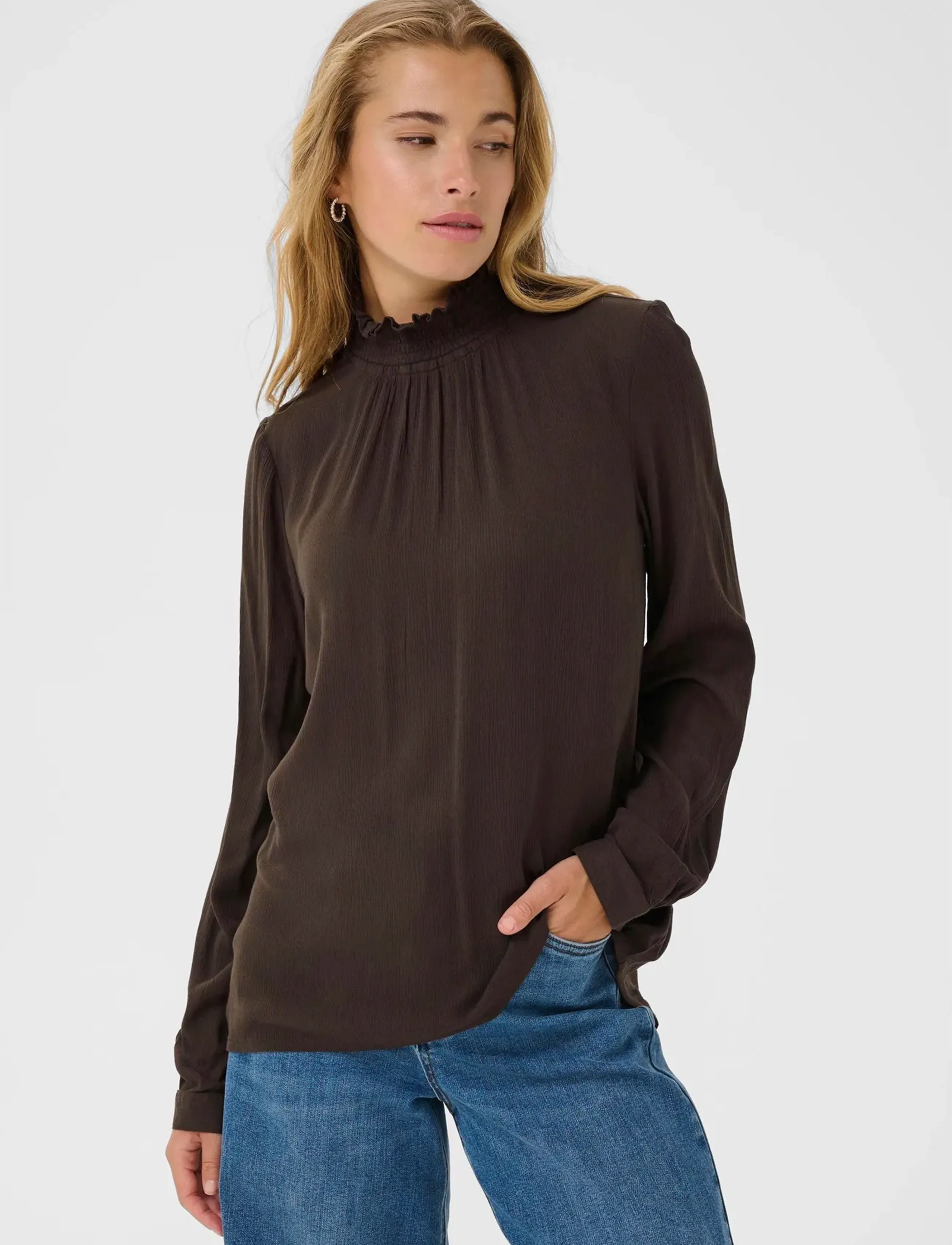 Kaffe Trine Blouse, 42, Brown, Bluser > Langærmede, Dame