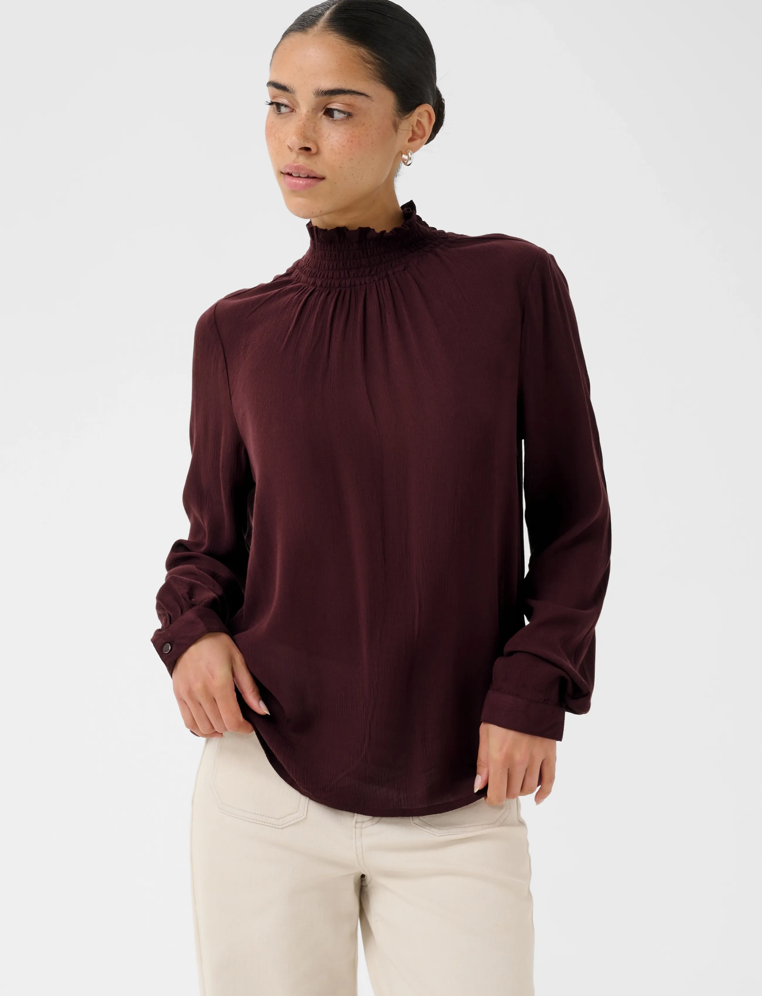 Kaffe - Trine Blouse - pikkade varrukatega pluusid - fudge - 2