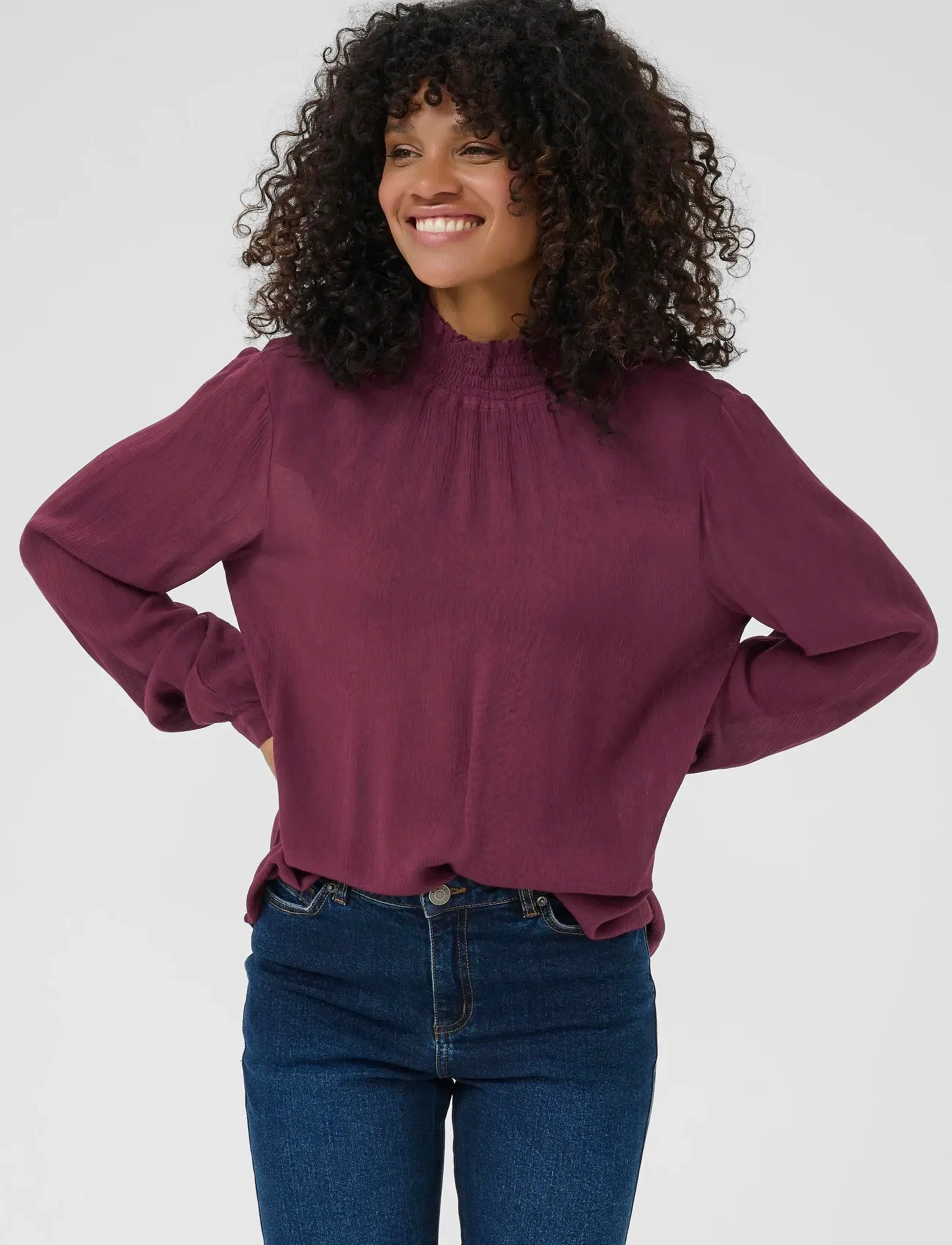Kaffe Trine Blouse, Kvinder, Højhalset Bluse, Bordeaux, Str: 42