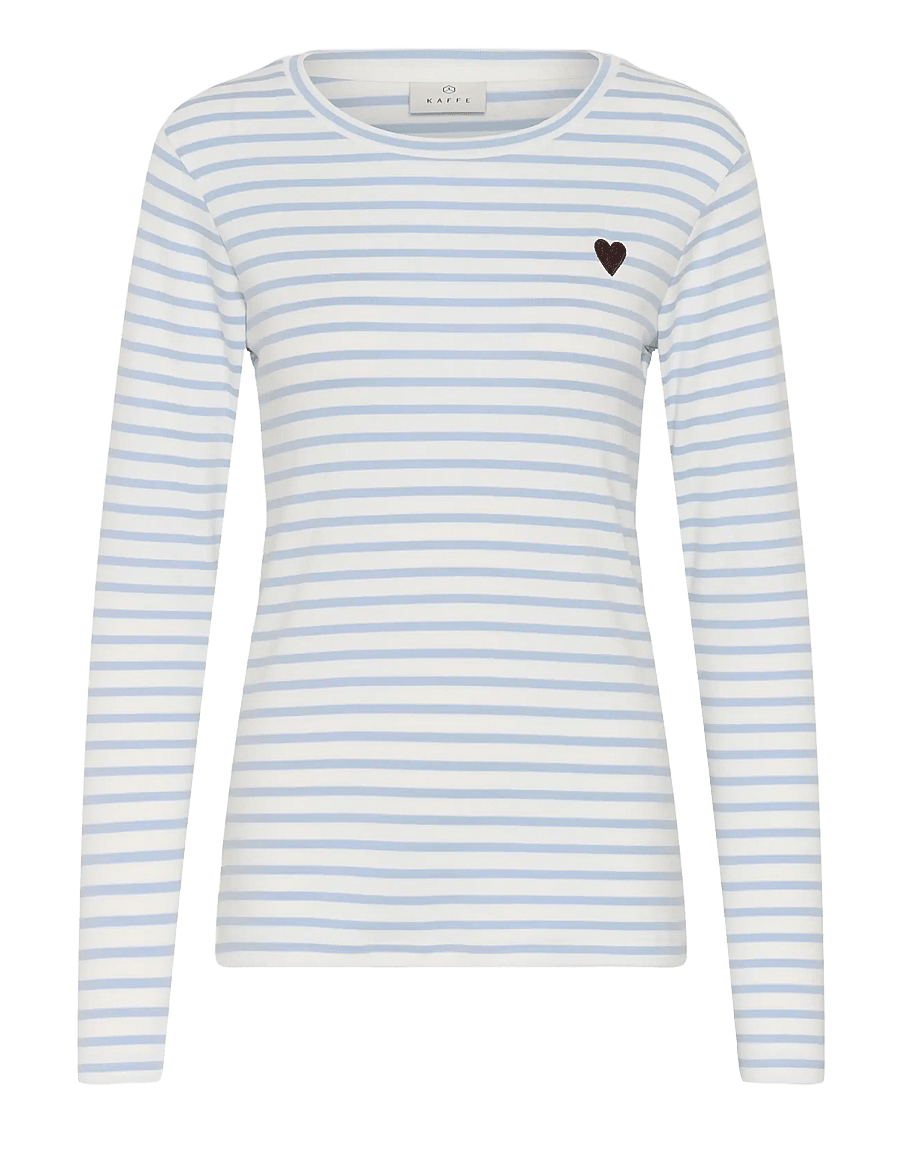 Kaffe - Liddy T-Shirt - långärmade toppar - chalk/blue fog - brown heart - 1