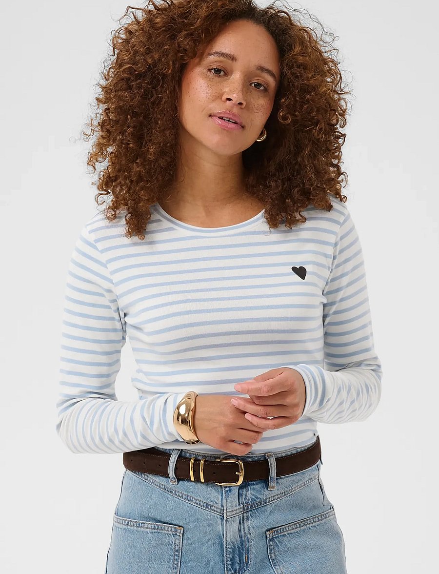 Kaffe - Liddy T-Shirt - långärmade toppar - chalk/blue fog - brown heart - 0
