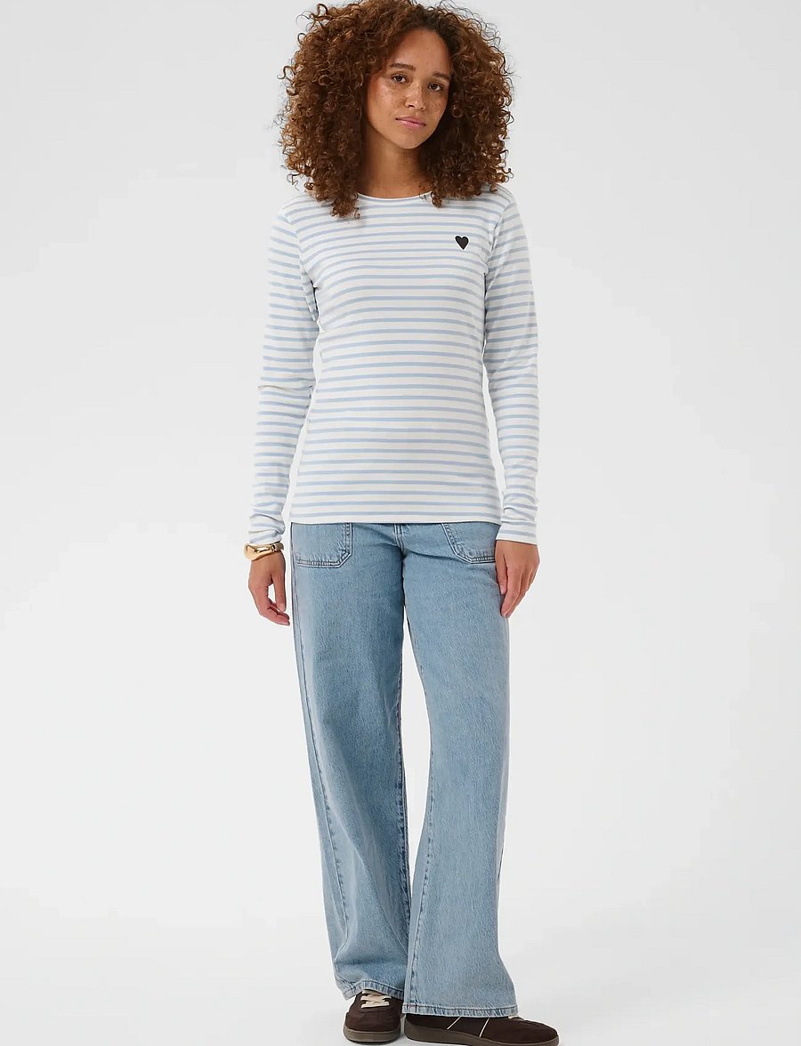 Kaffe - Liddy T-Shirt - långärmade toppar - chalk/blue fog - brown heart - 3