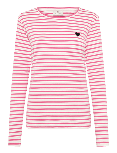Kaffe Liddy T-Shirt - Long-sleeved tops - CHALK/PINKPOWER-BLACK HEART / white