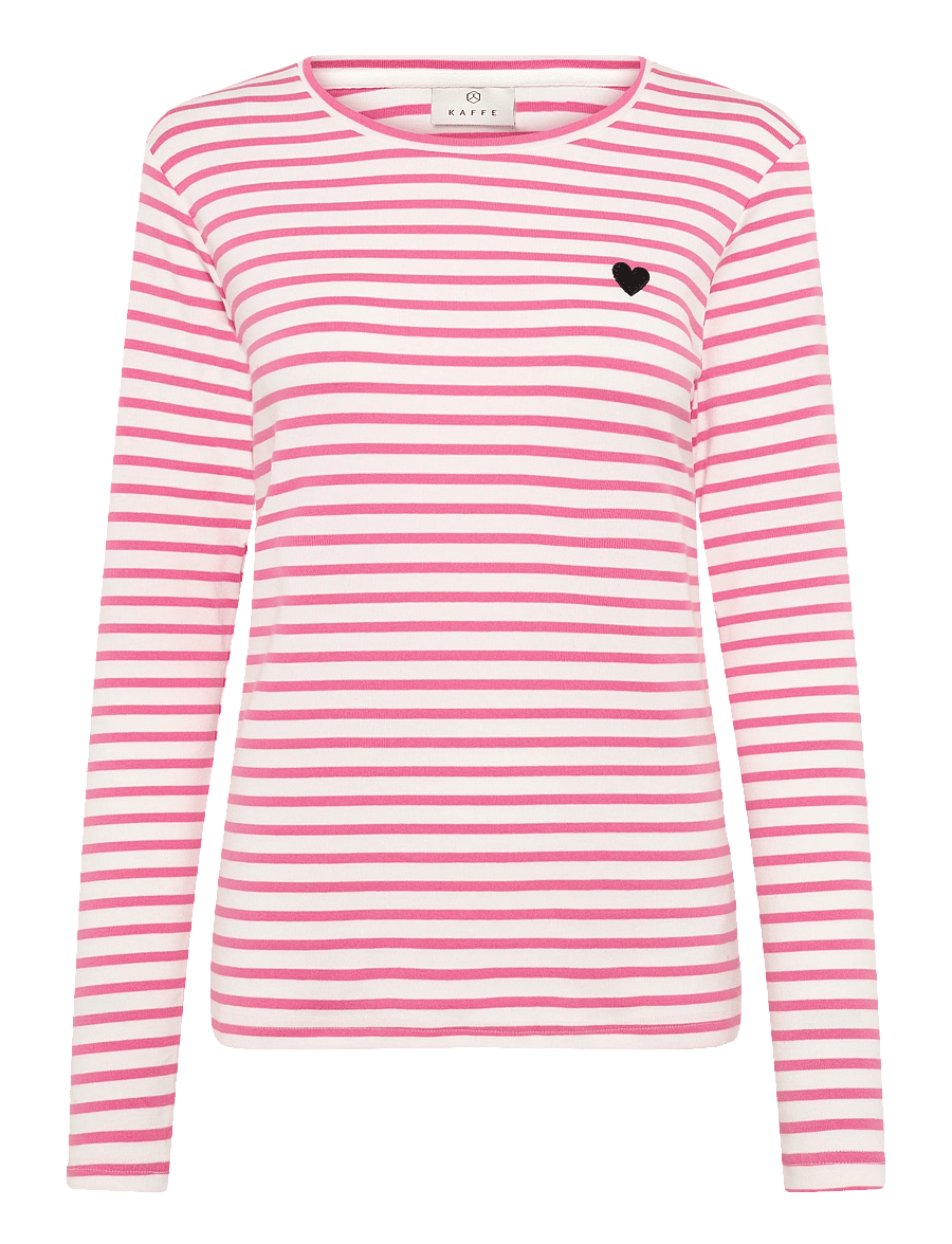 Kaffe - Liddy T-Shirt - langärmlige tops - chalk/pinkpower-black heart - 0