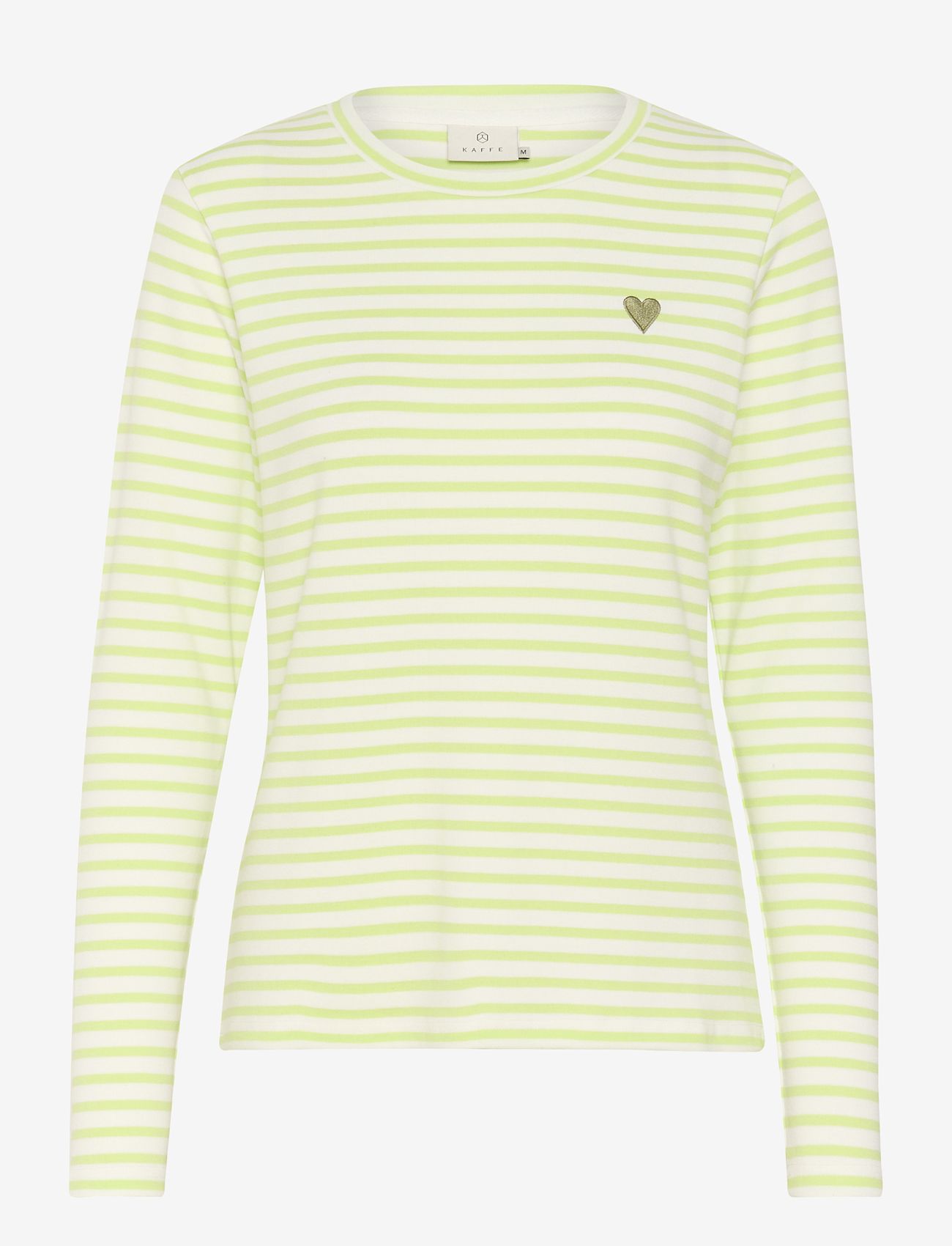 Kaffe - Liddy T-Shirt - långärmade toppar - chalk/lettuce-oil green heart - 1