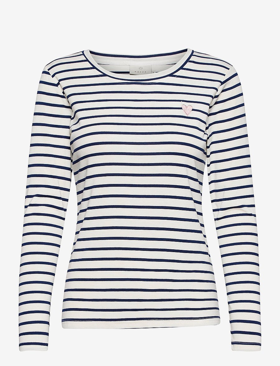 Kaffe - Liddy T-Shirt - pitkähihaiset paidat - chalk / 52737 midnight marine - 1