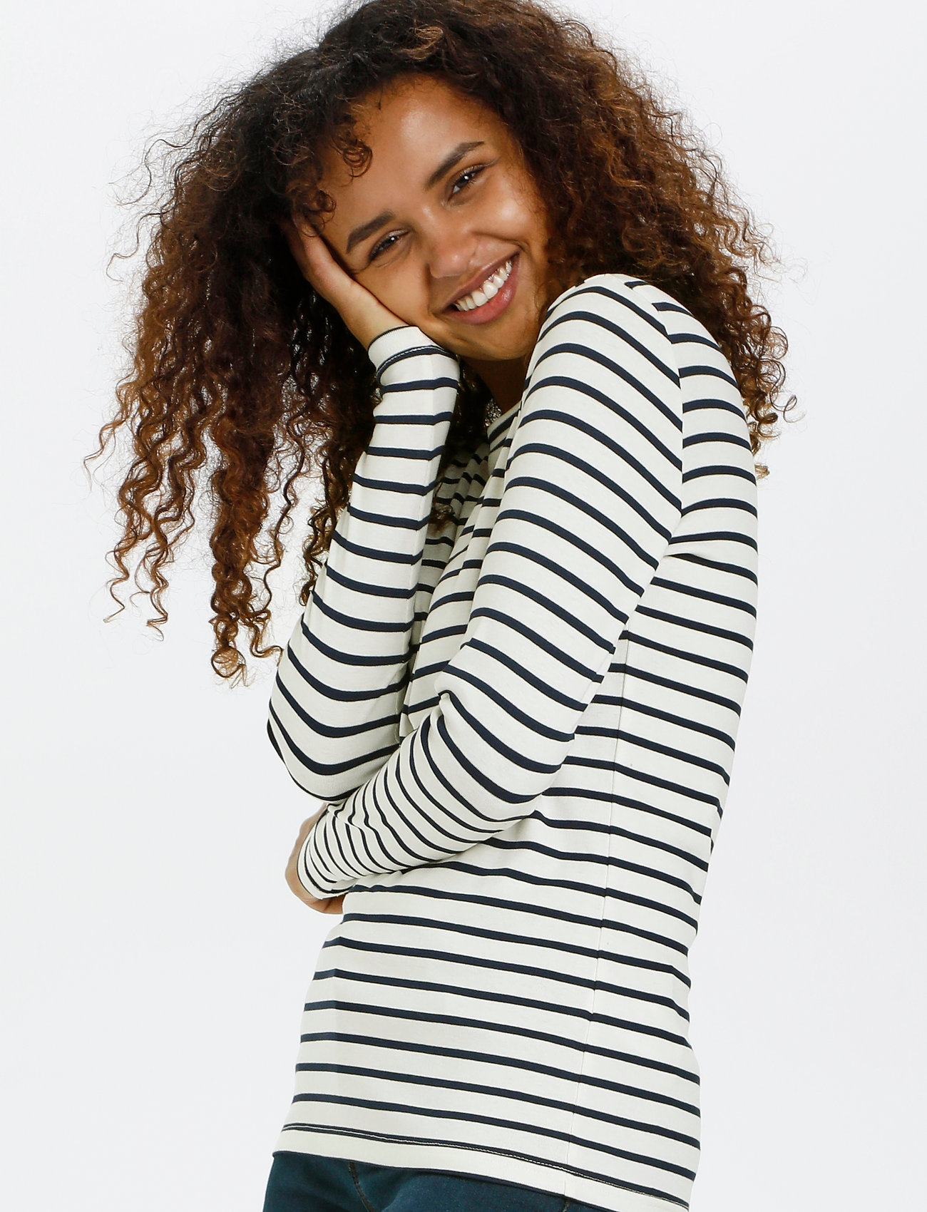 Kaffe Liddy T-Shirt - Langermede topper - CHALK / 52737 MIDNIGHT MARINE / navy