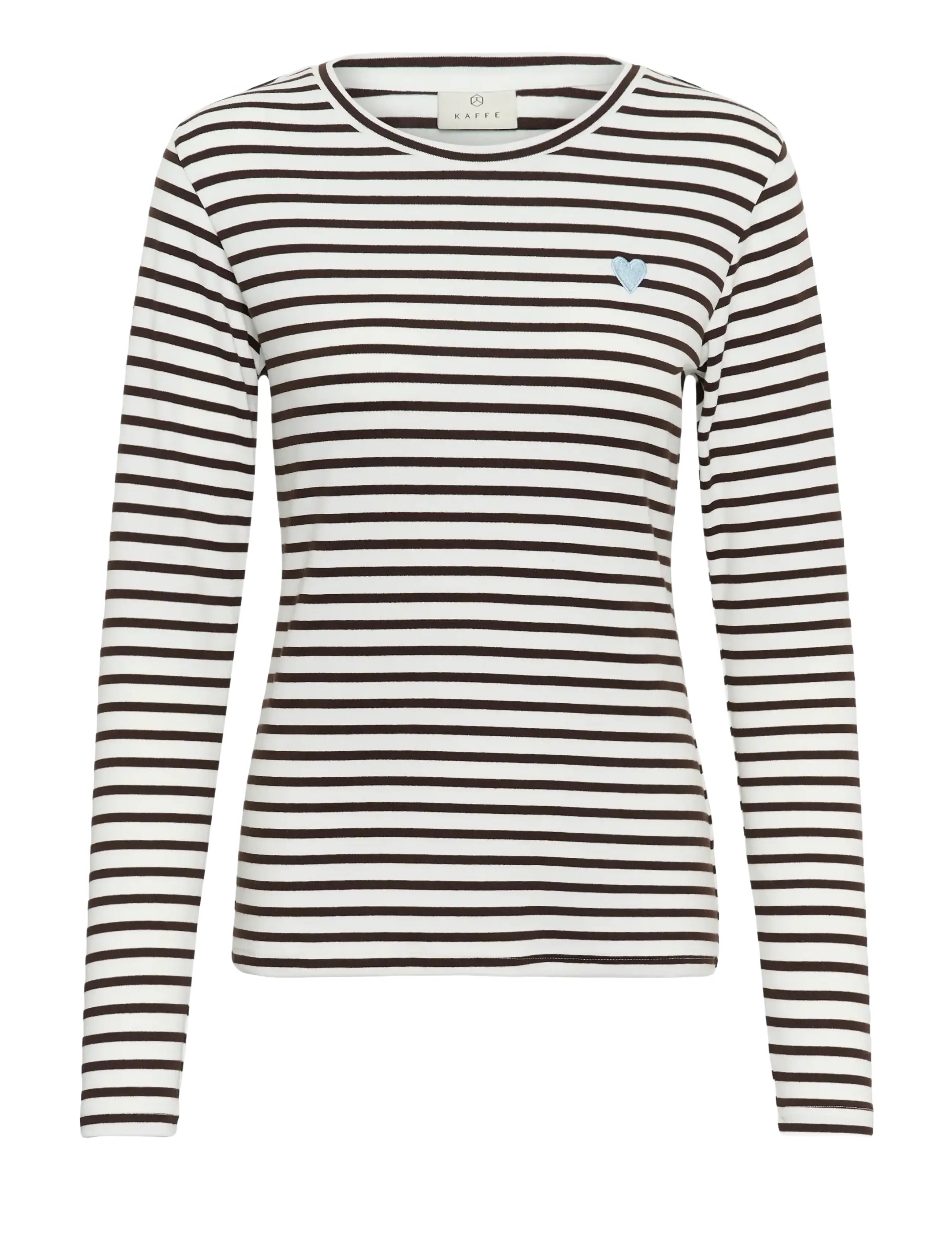 Kaffe Liddy T-Shirt - Tøj - CHALK / BROWN - BLUE HEART / white