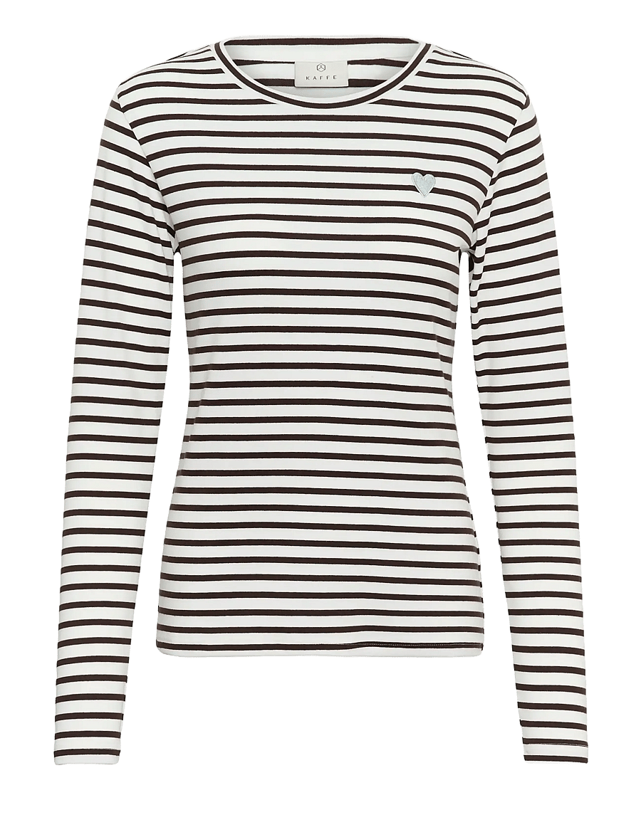 Kaffe - Liddy T-Shirt - långärmade toppar - chalk / brown - blue heart - 1