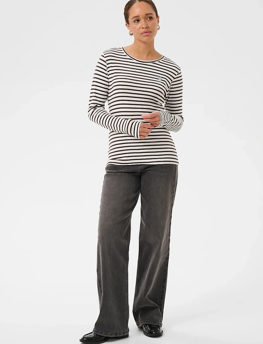 Kaffe - Liddy T-Shirt - långärmade toppar - chalk / brown - blue heart - 3