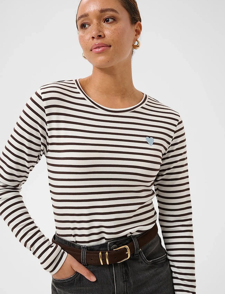 Kaffe - Liddy T-Shirt - långärmade toppar - chalk / brown - blue heart - 5