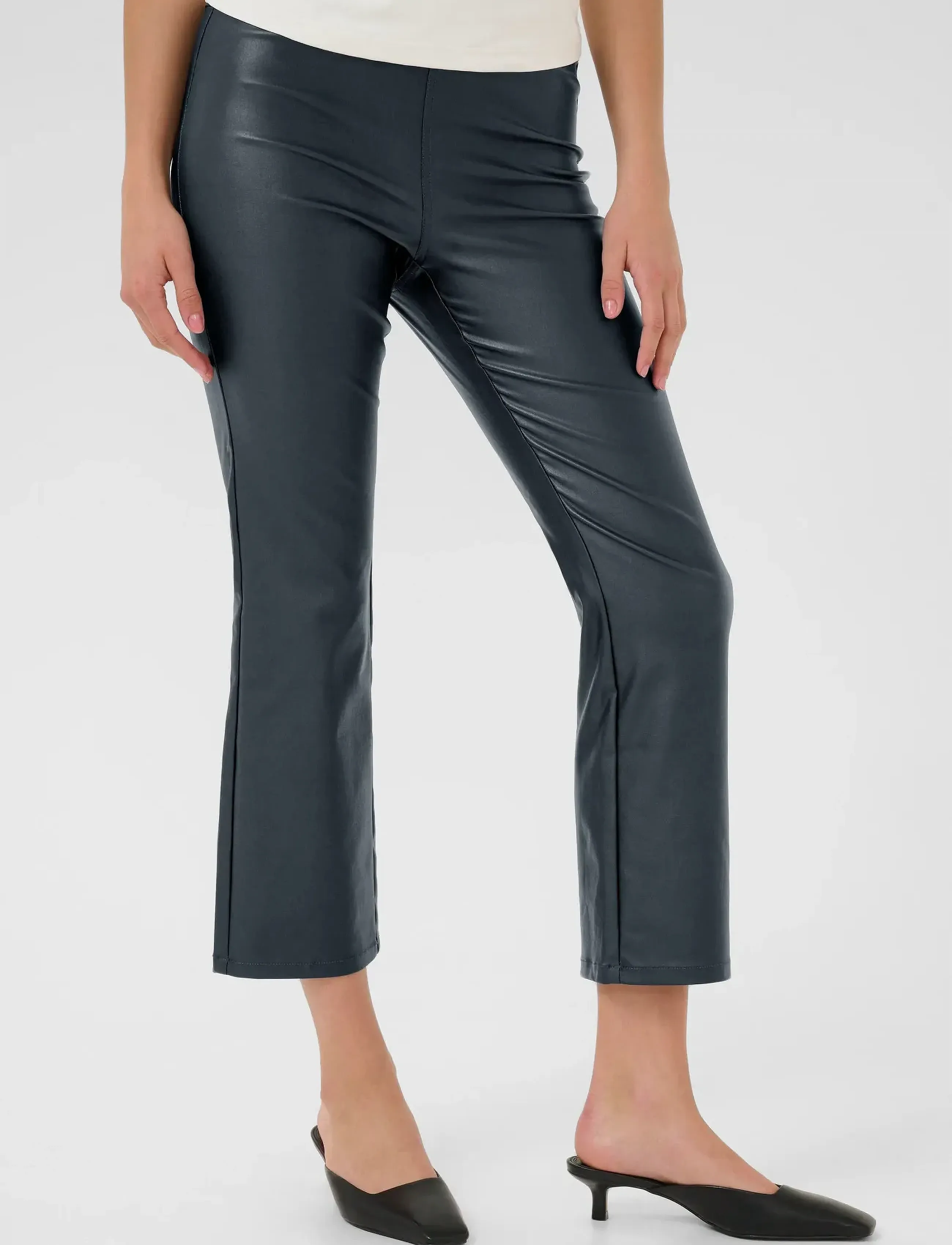 Kaffe Kaada Crop Jeggins, 42, Trousers, Schwarz - Leather Leggings-trousers, Frauen