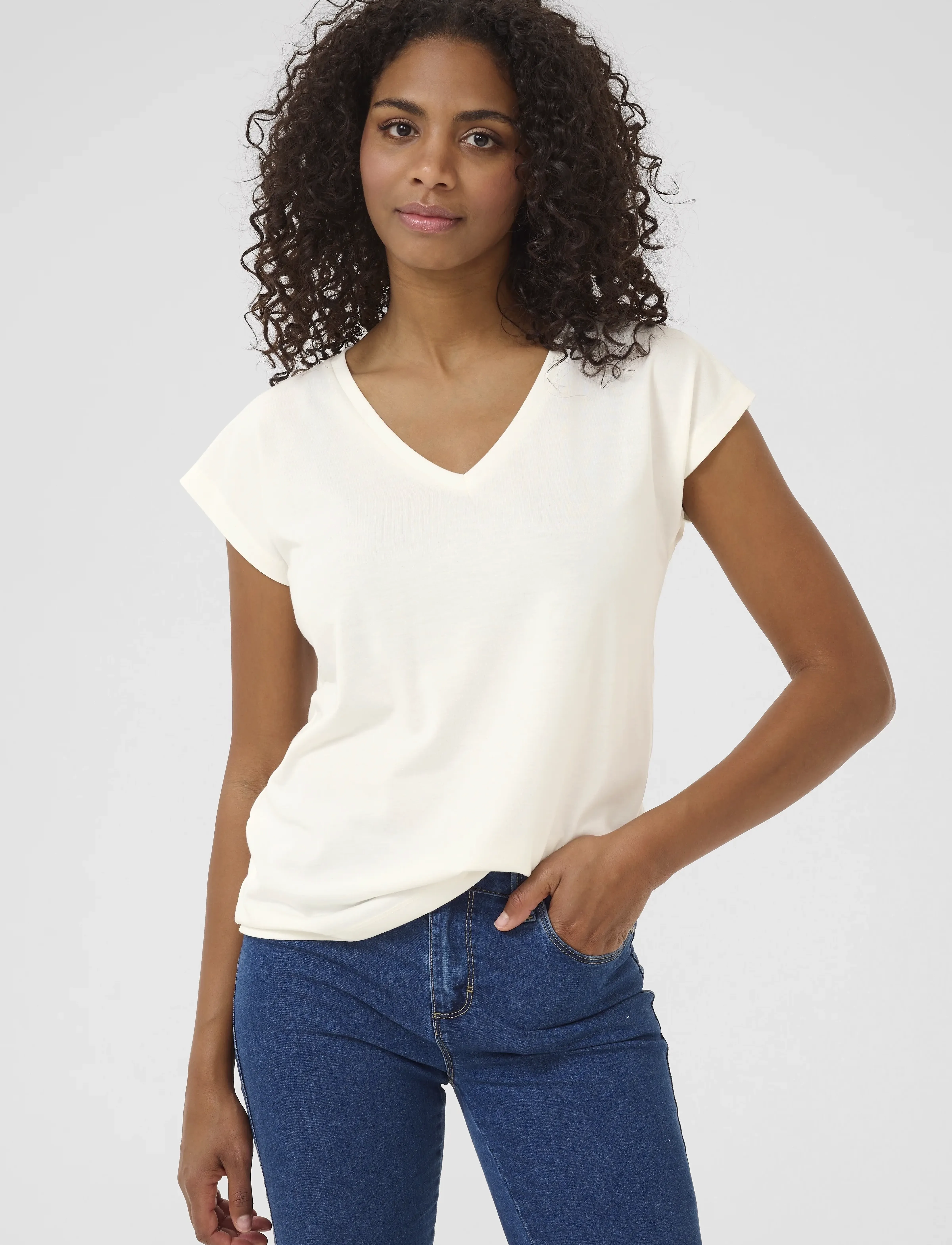 Kaffe Kalise T-Shirt, XL, White, T-Shirts & Toppe > Kortærmede, Dame