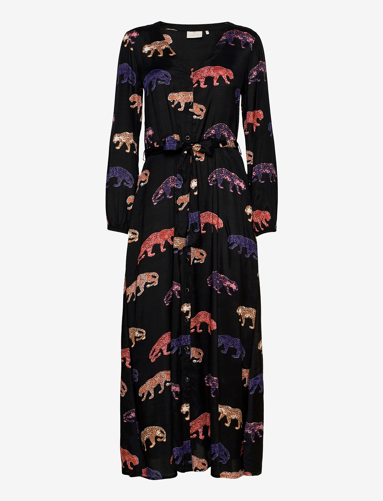 Kaffe - KAsheeta Maxi Dress LS - black deep -different leopards - 0