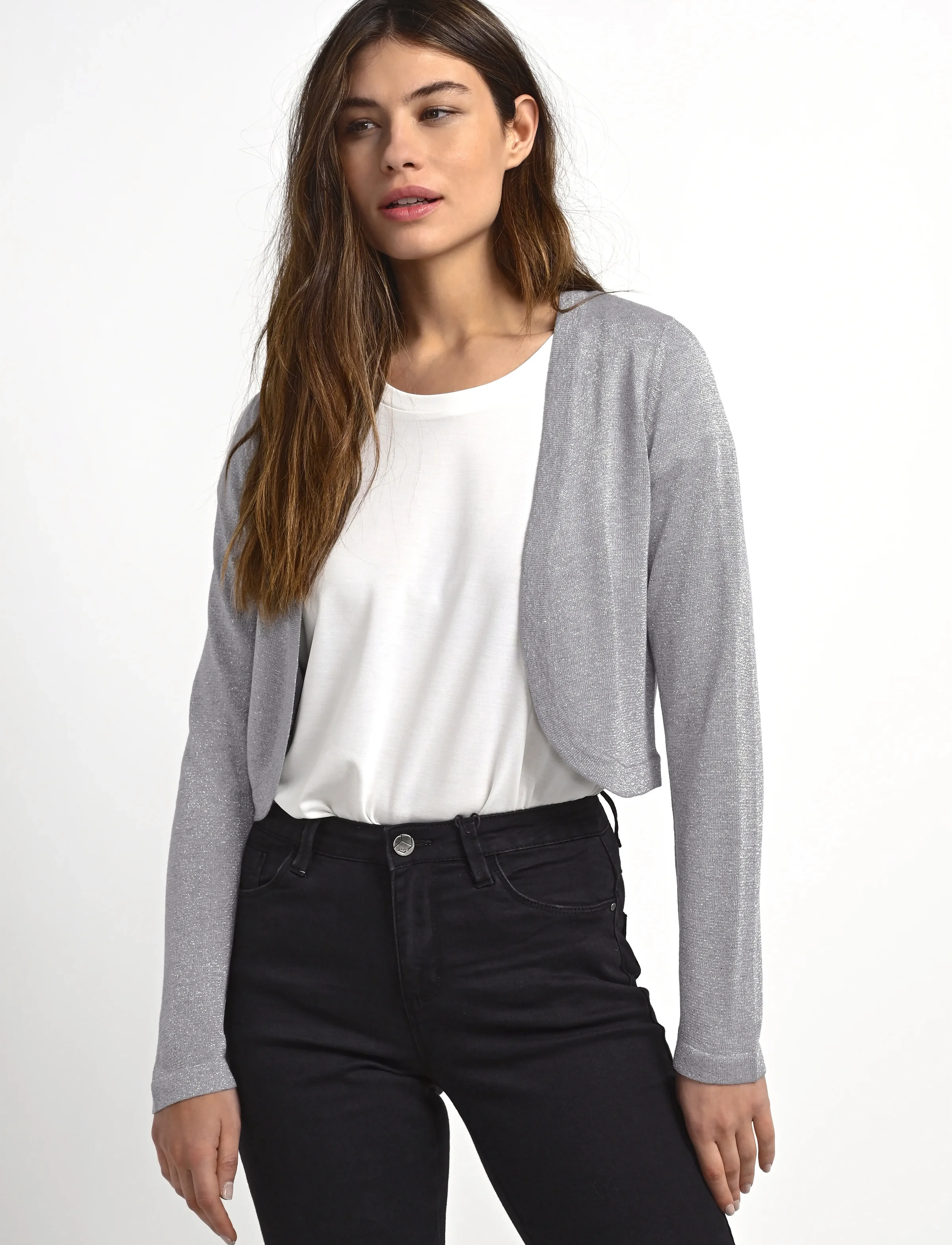 Kaffe Kaankra Bolero, Kvinder, Glimmer Bolero, Grå, Str: XS