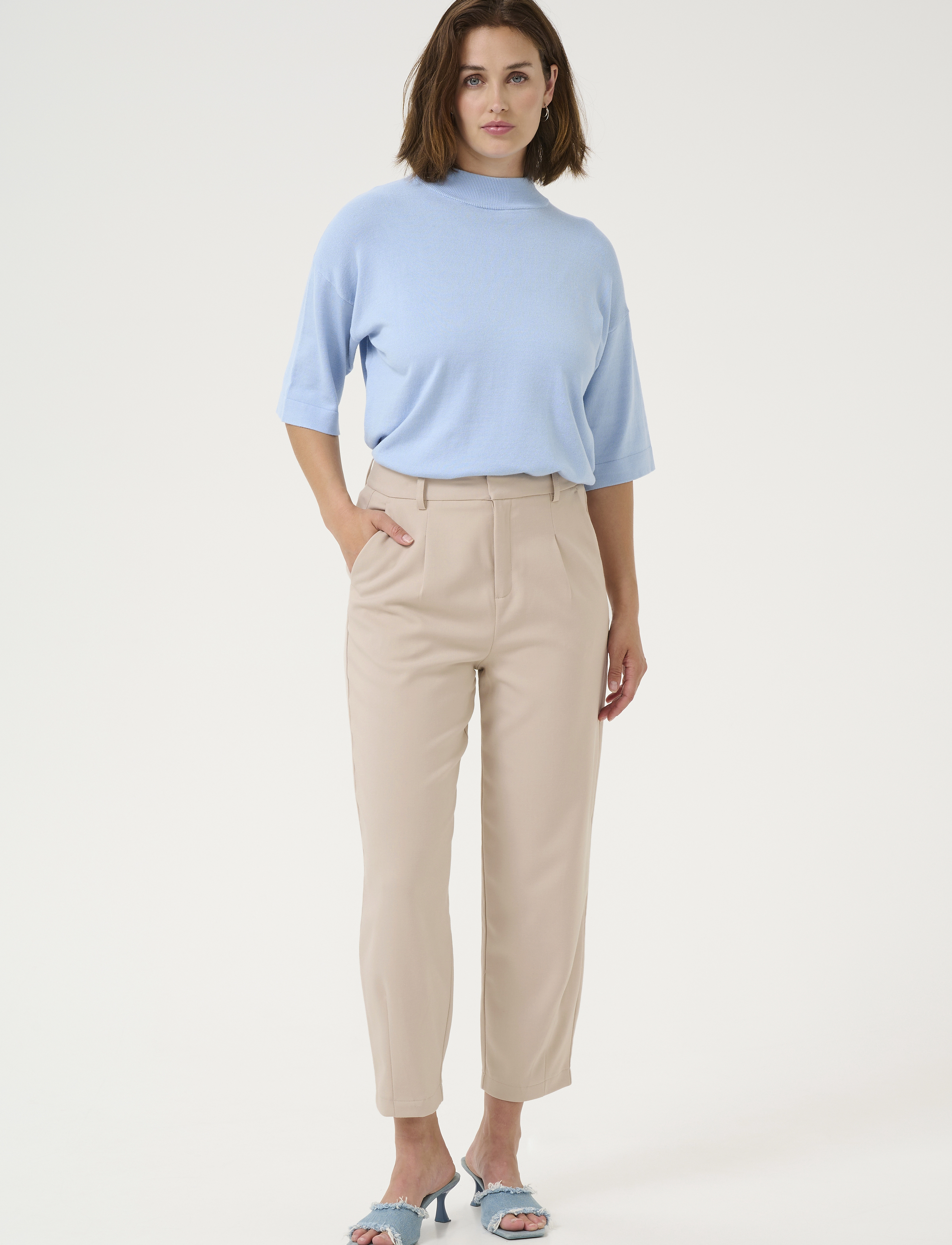 Kaffe - KAMERLE PANTS CROPPED - sérsniðnar buxur - feather gray - 3