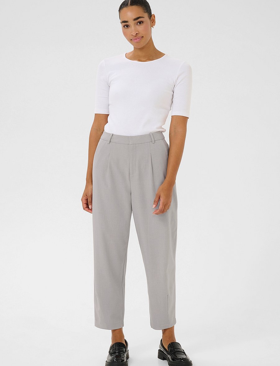 Kaffe - KAMERLE PANTS CROPPED - lietišķā stila bikses - grey melange - 3