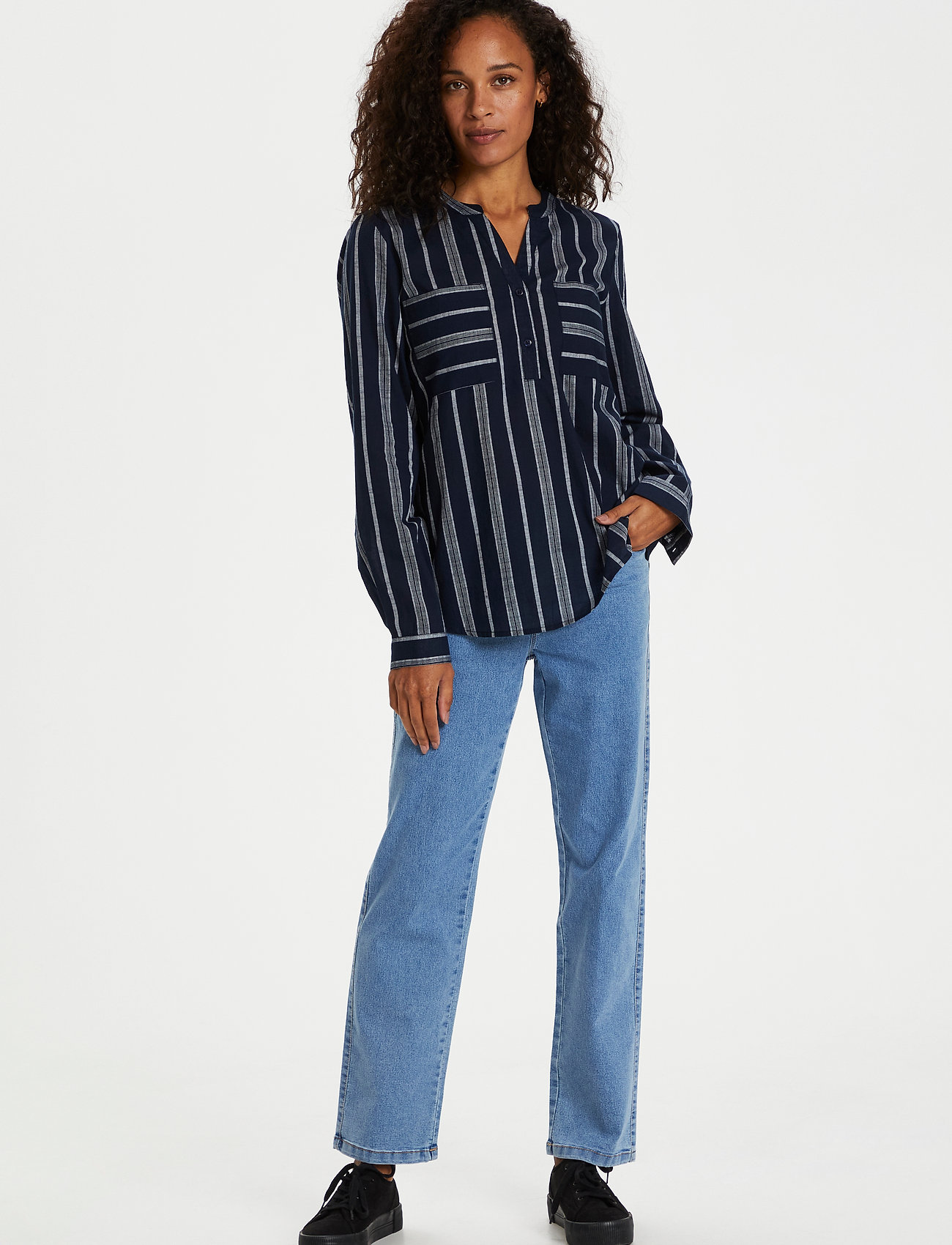 Kaffe - KAsandy Blouse - midnight/chalk yarn dyed strip - 3