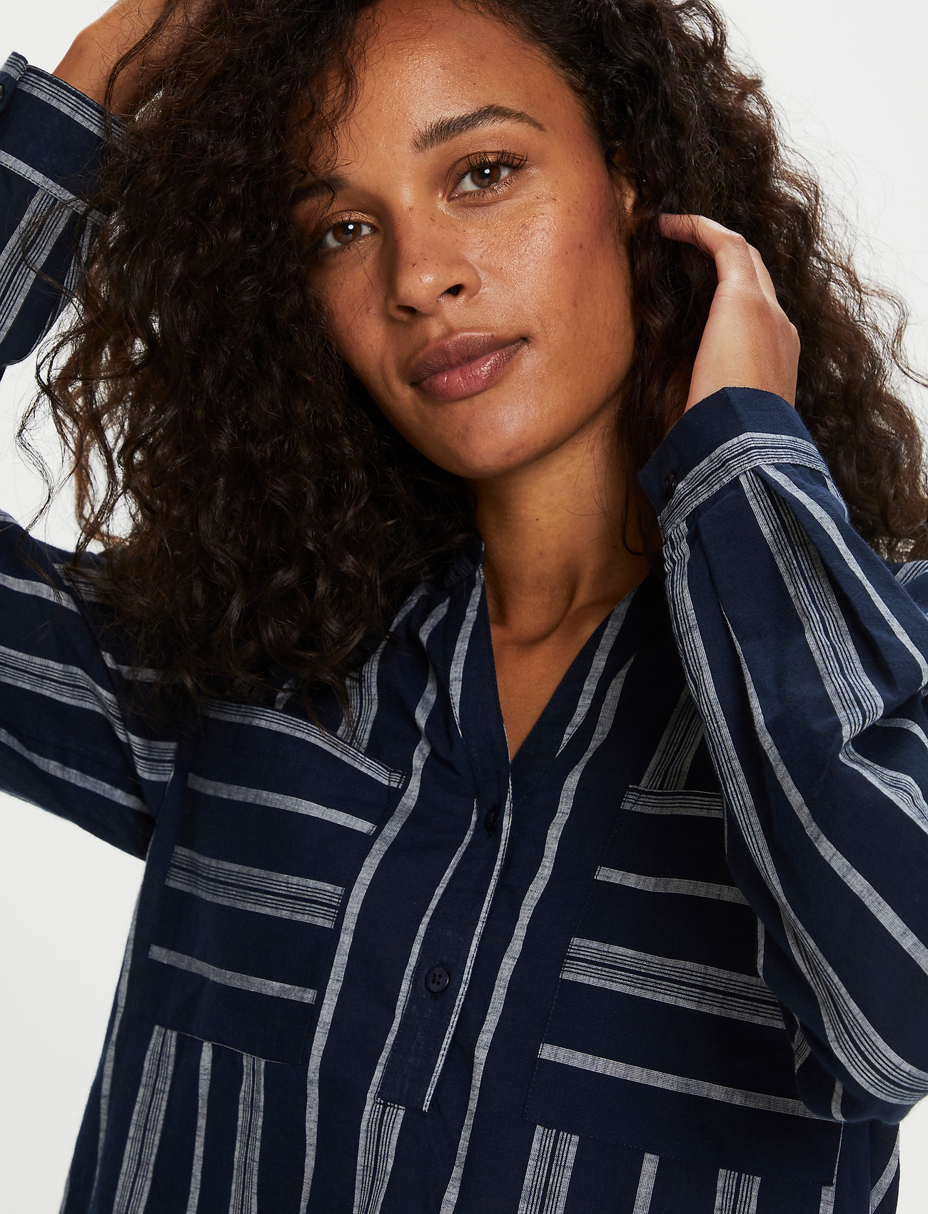 Kaffe - KAsandy Blouse - midnight/chalk yarn dyed strip - 5