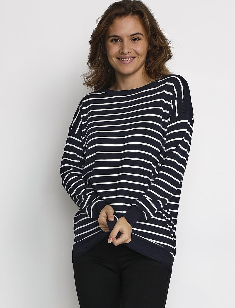 Kaffe - KAlizza Boat Neck Pullover - pullover - midnight marine w.chalk strips - 0