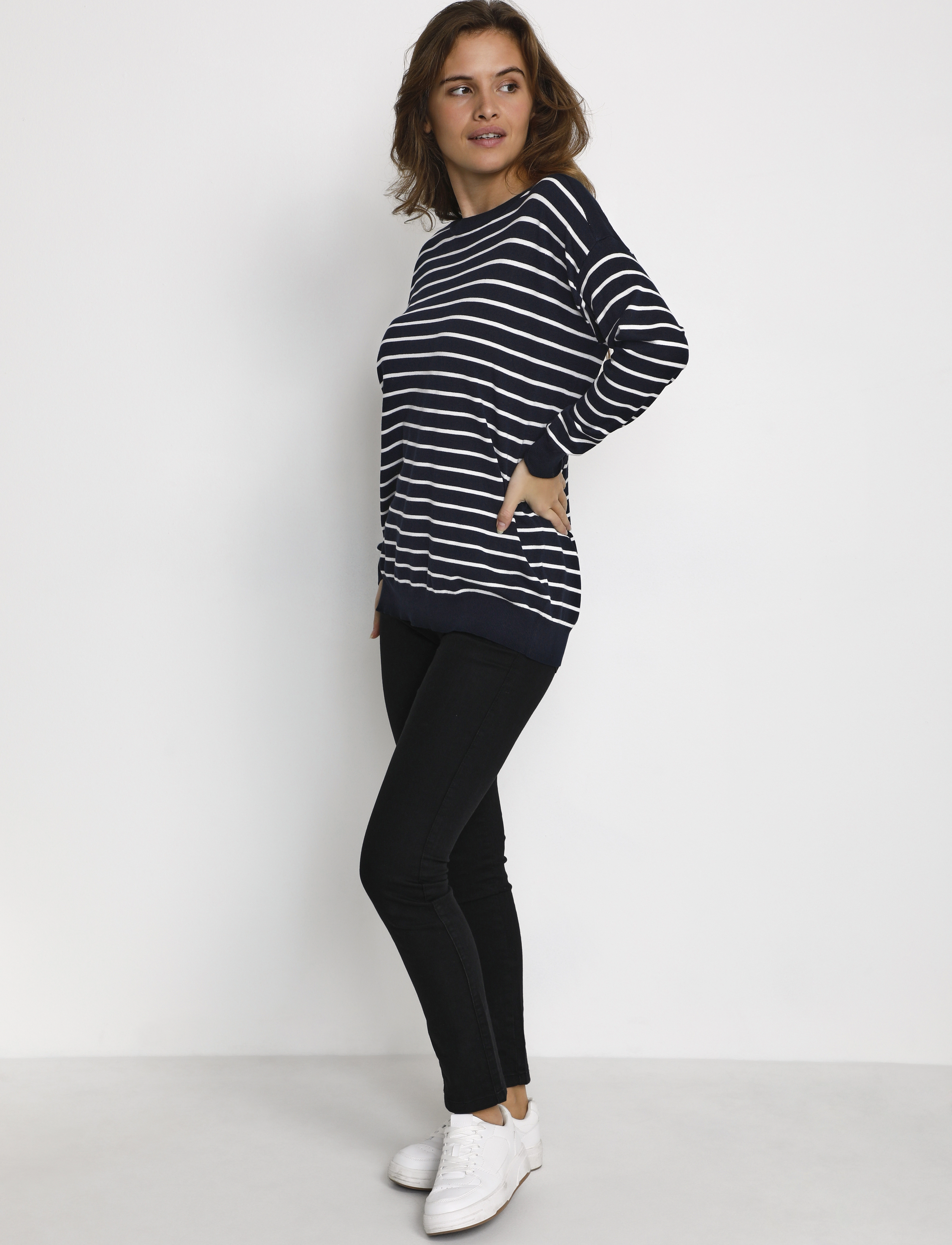 Kaffe - KAlizza Boat Neck Pullover - midnight marine w.chalk strips - 3