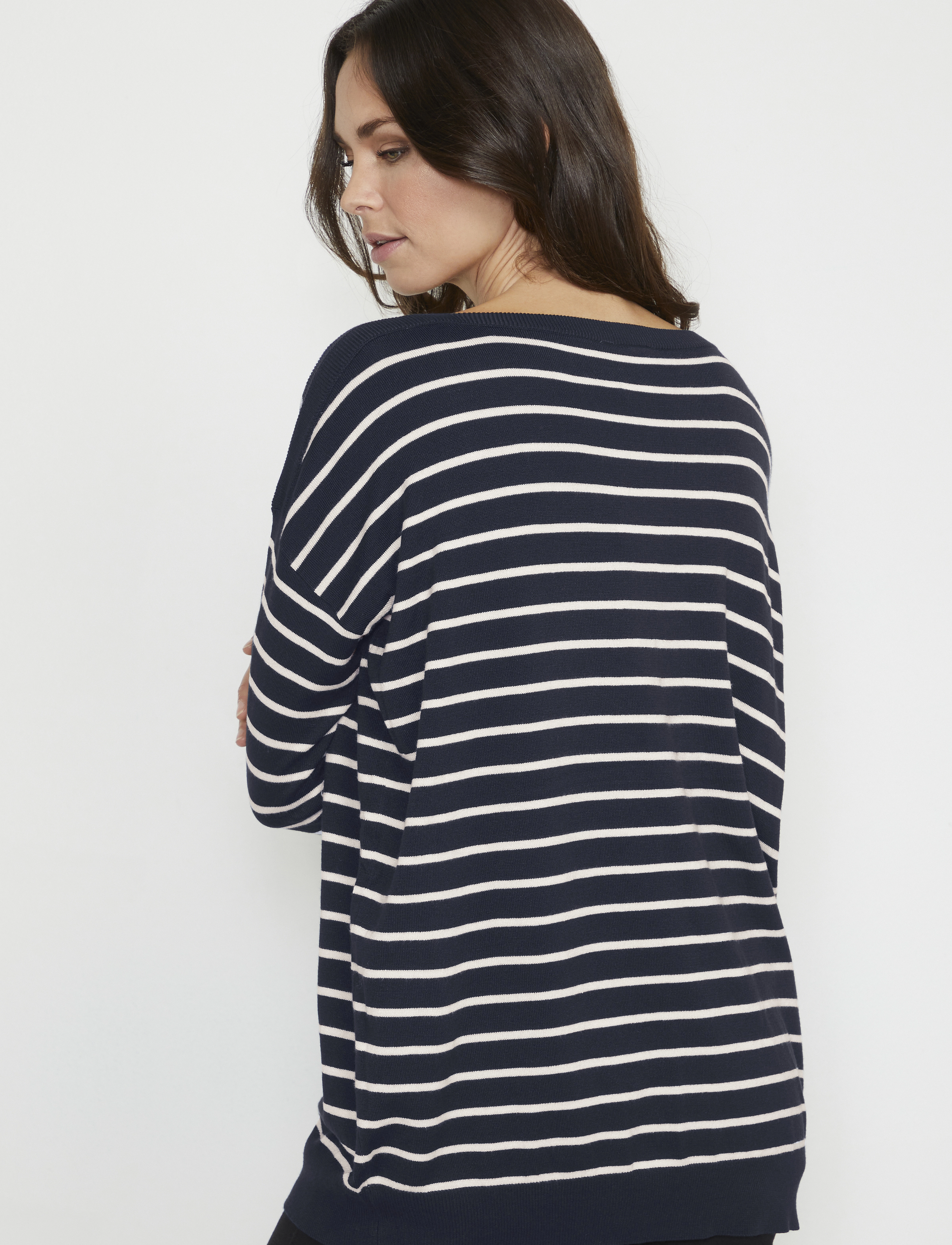 Kaffe - KAlizza Boat Neck Pullover - midnight marine w.chalk strips - 5