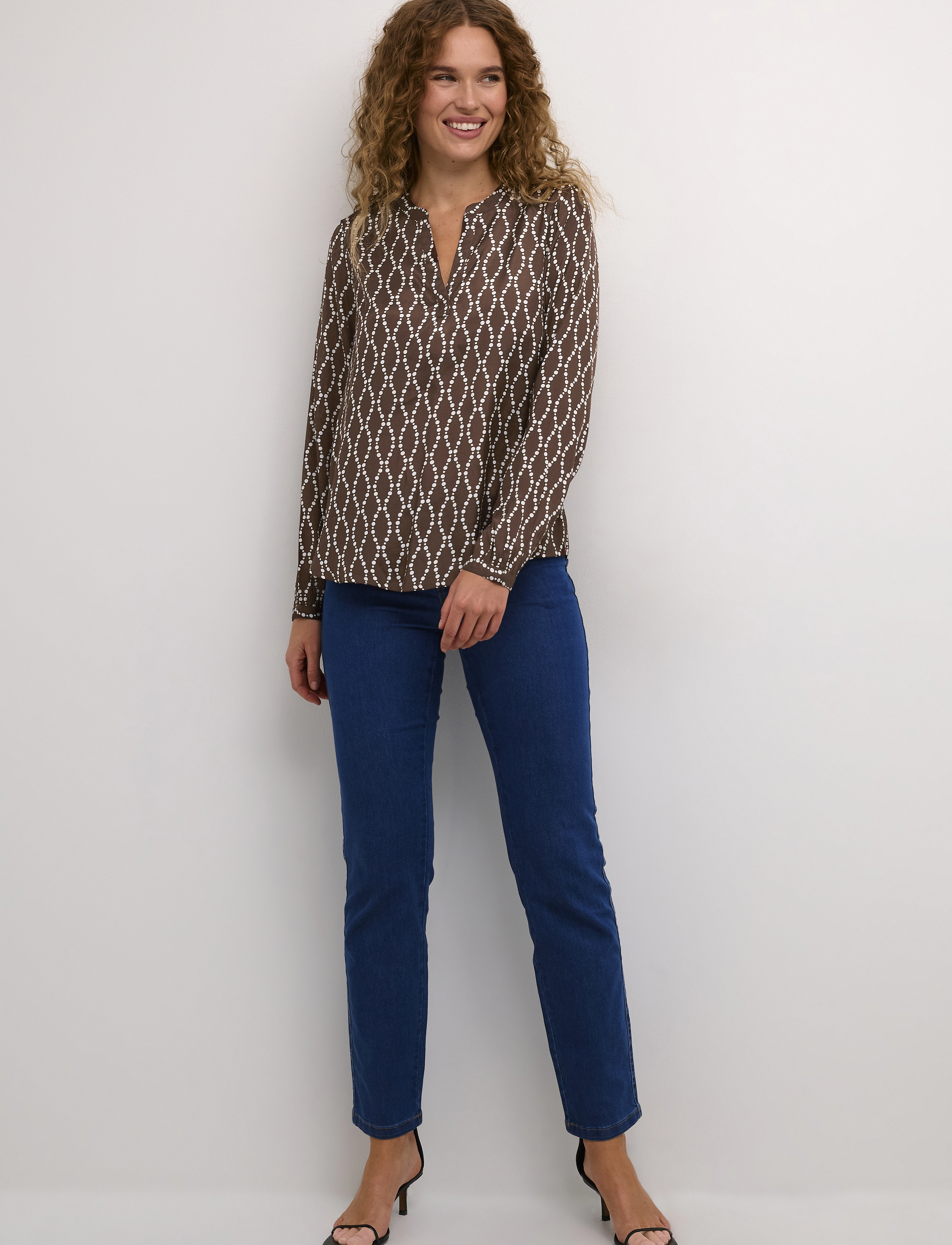 Kaffe - KAolan Blouse - long-sleeved blouses - chestnut/chalk chain print - 5