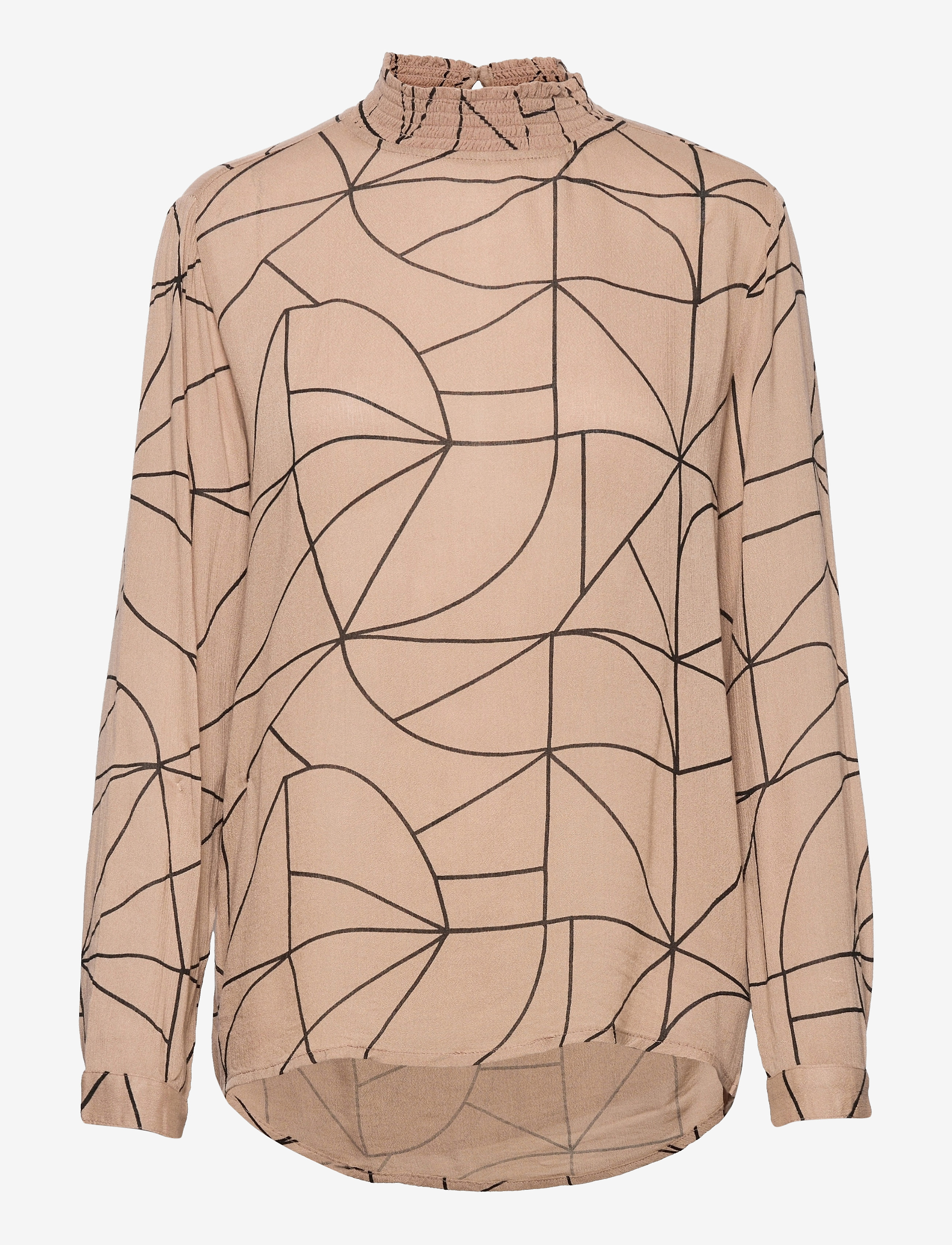 Kaffe KAaroa Amber Blouse - Bluser - CAMEL / BLACK LINES PRINT / brown