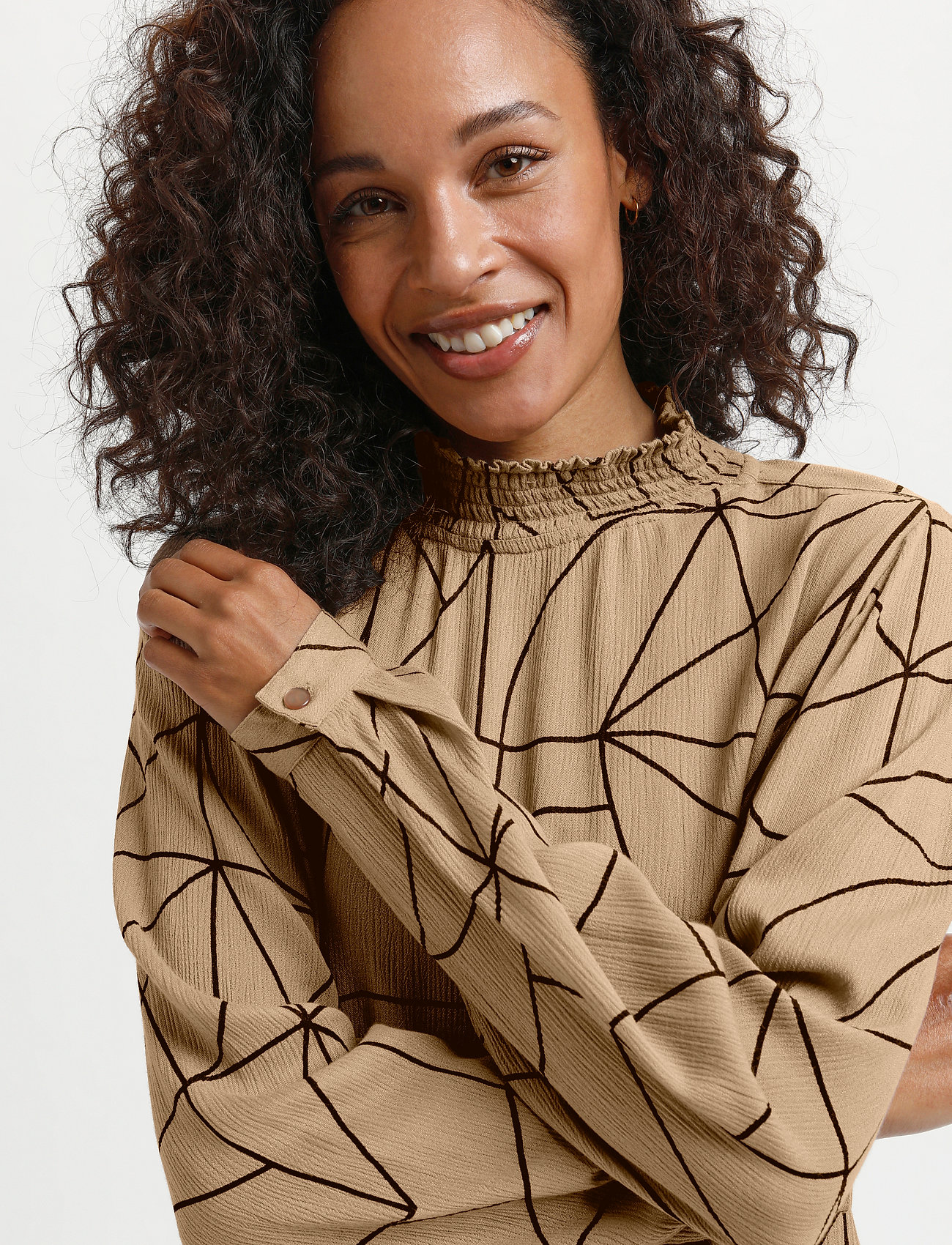 Kaffe - KAaroa Amber Blouse - long-sleeved blouses - camel / black lines print - 5