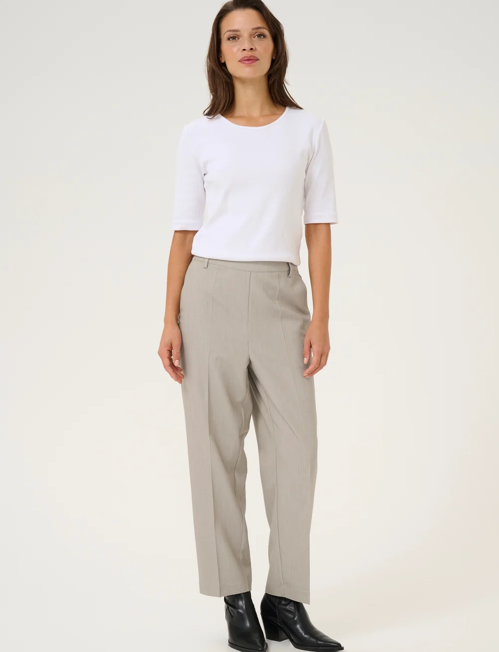 Kaffe - KAsakura HW Cropped Pants - habitbukser - elephant skin melange - 3