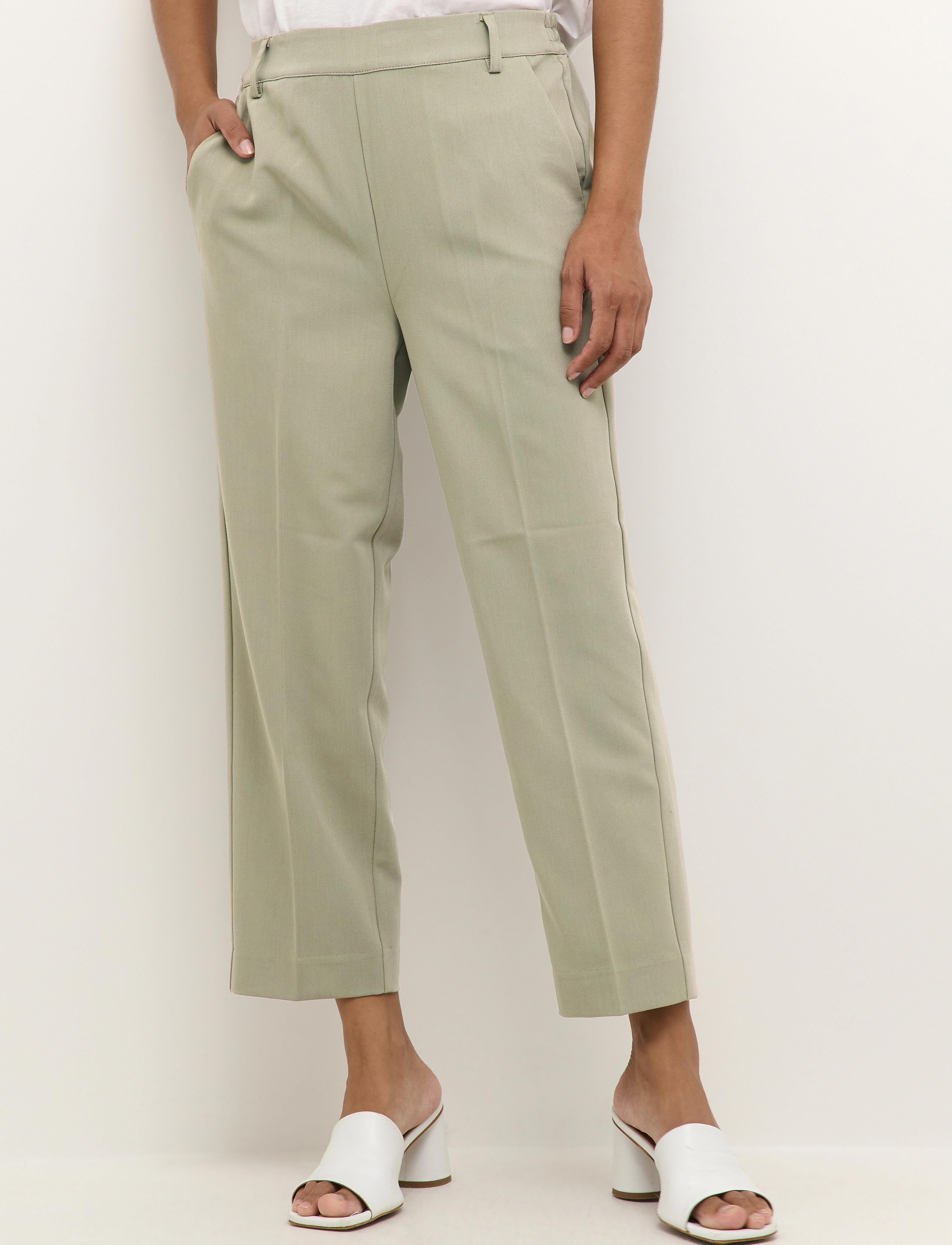 Kaffe KAsakura HW Cropped Pants - Bukser - VETIVER / khaki/green