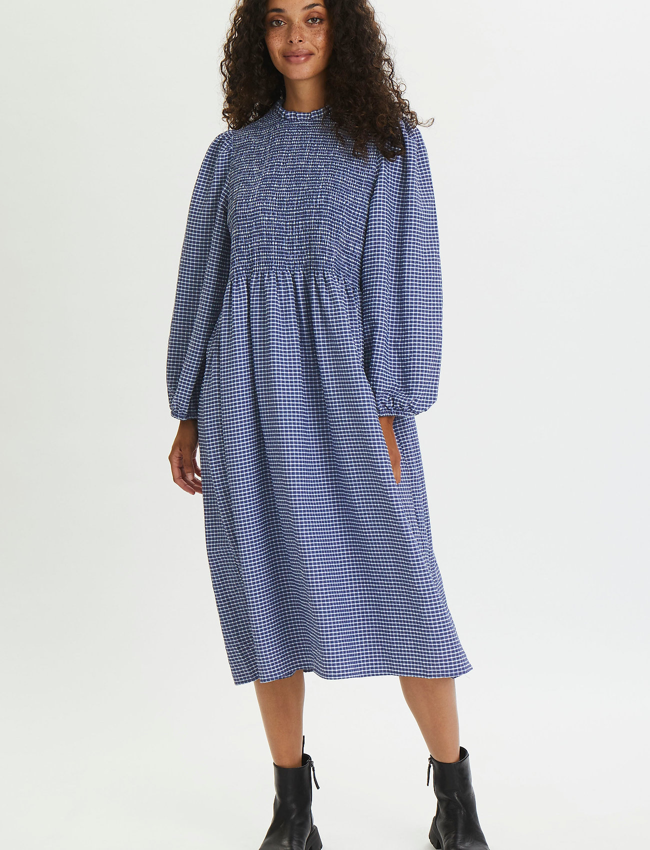 Kaffe - KAhena 3/4 Sleeve Dress - blue / chalk small check - 3