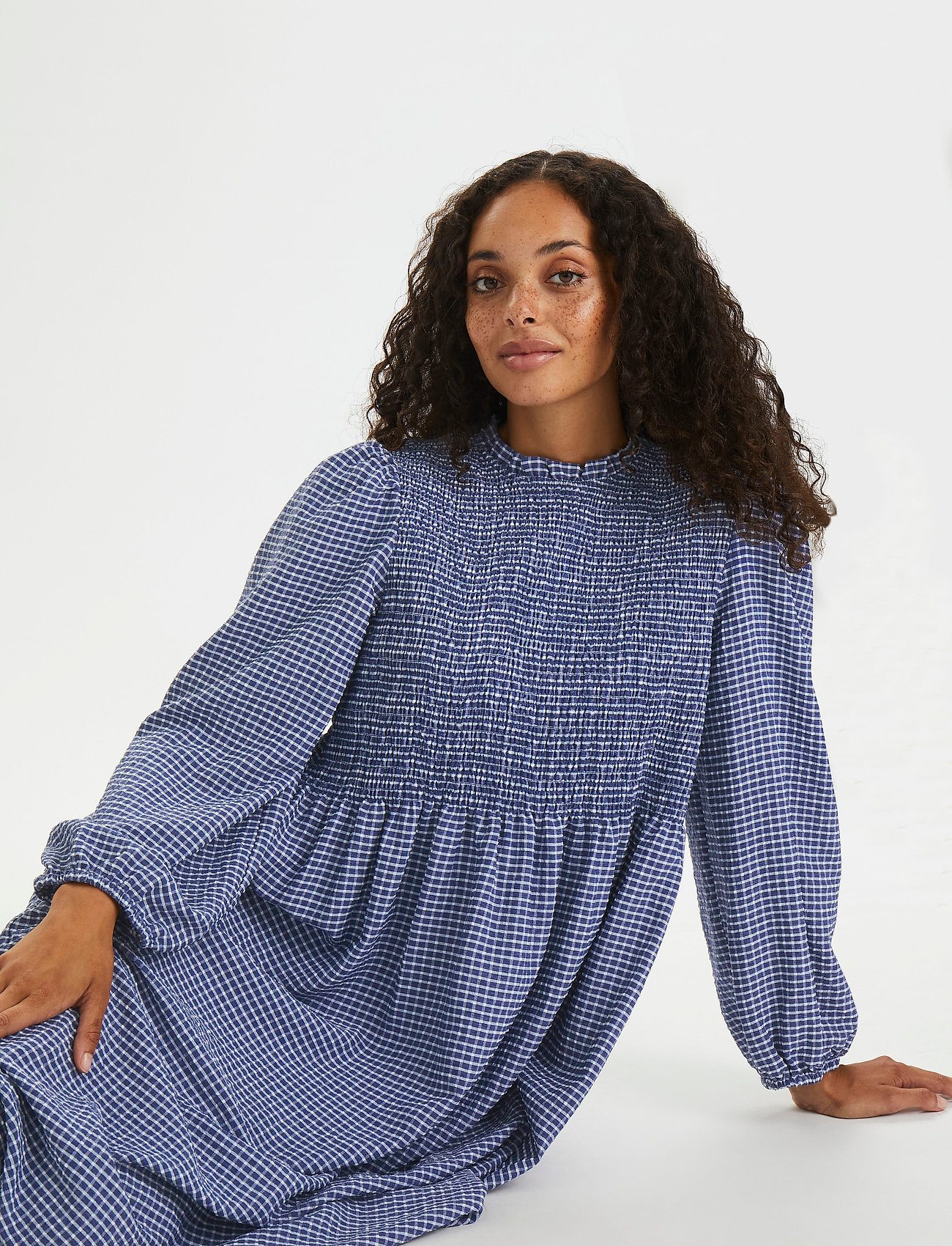 Kaffe - KAhena 3/4 Sleeve Dress - blue / chalk small check - 5