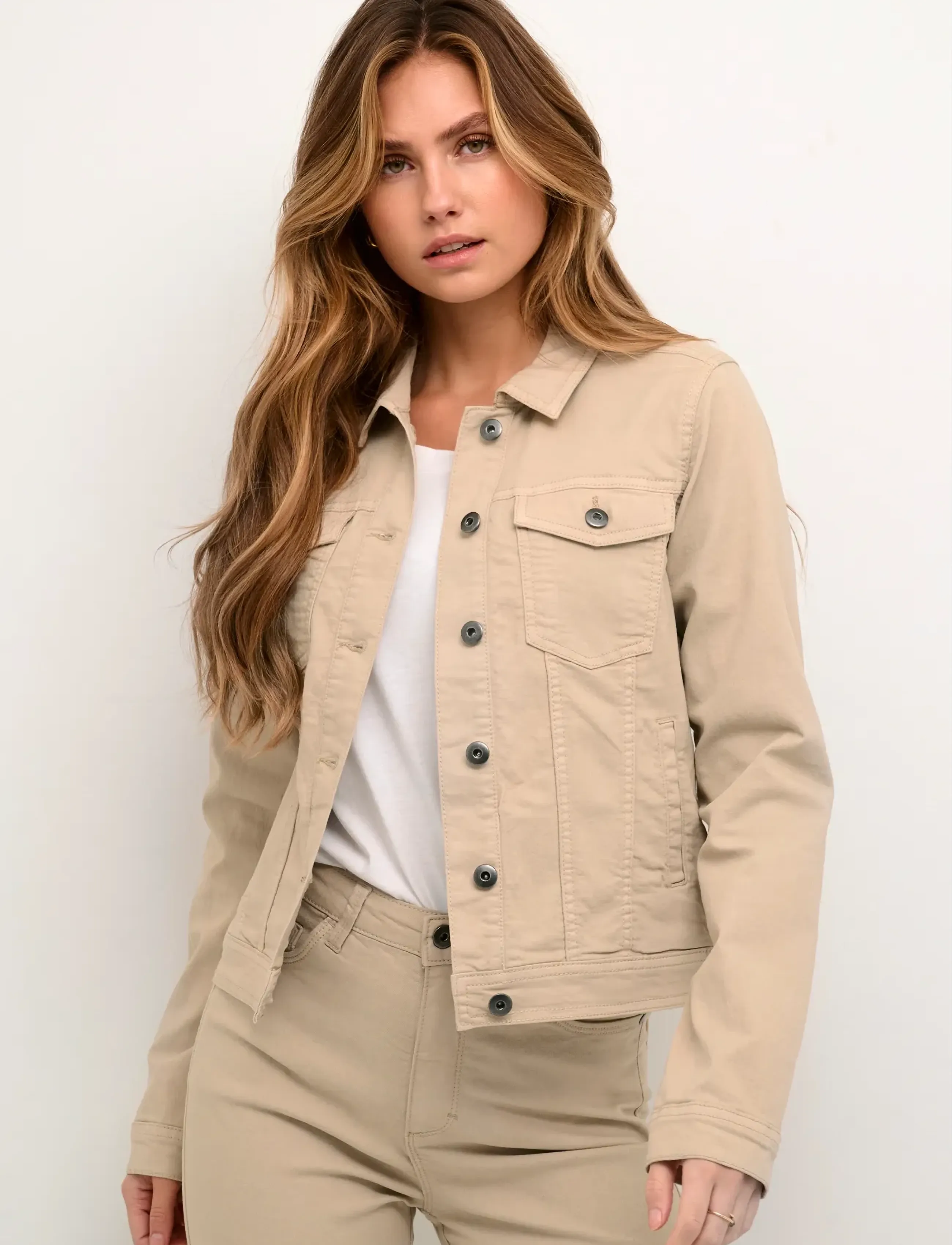 Kaffe Kazelina Denim Jacket, 36, Beige, Jakker > Denim, Dame