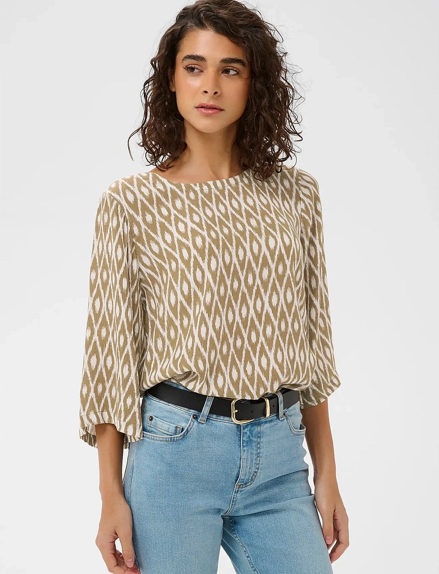 Kaffe - KAebellen Amber Blouse - langärmelige blusen - petrified oak/chalk graphic - 0