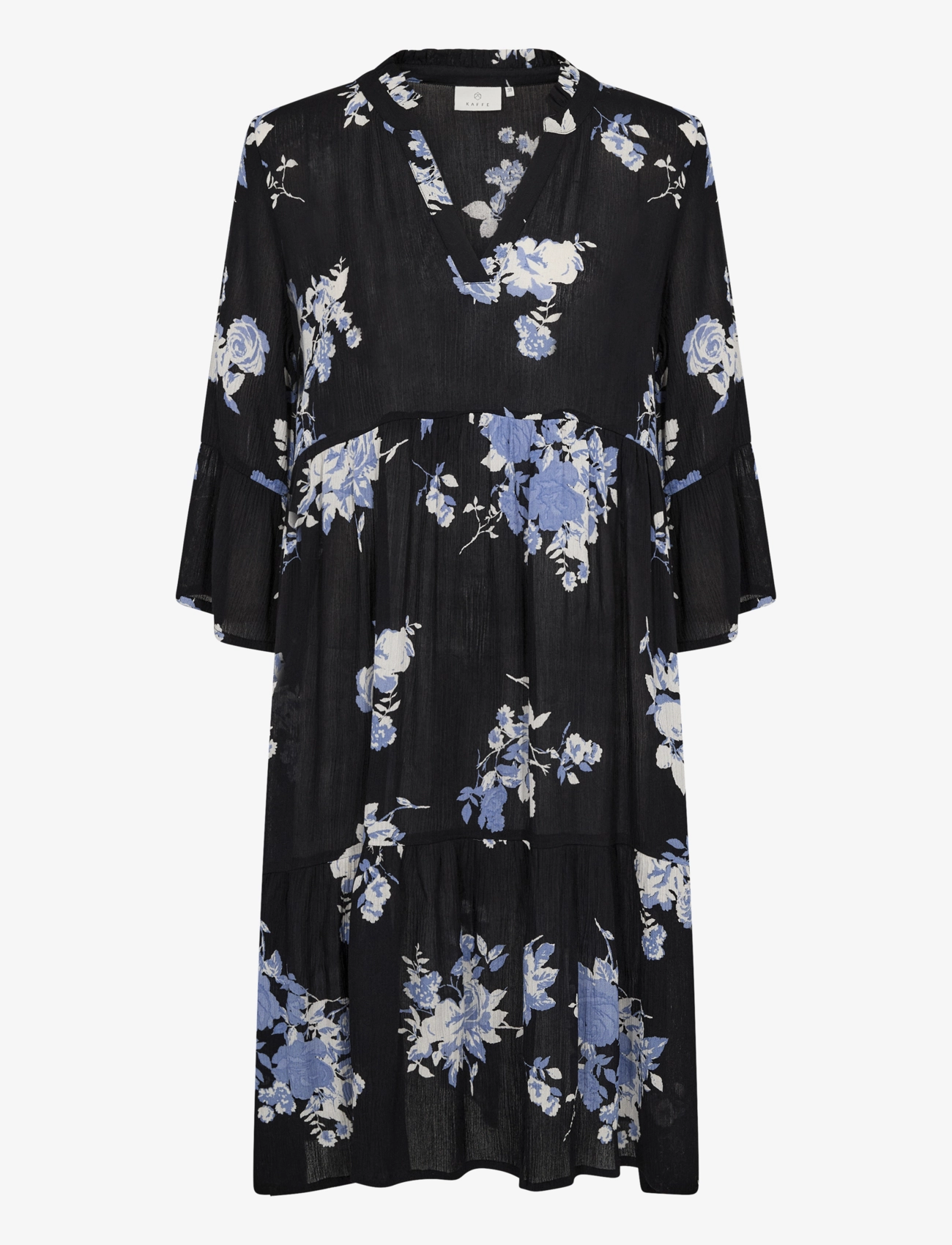 Kaffe KAedita Amber Dress - Tøj - BLACK / BLUE FLOWER PRINT / black