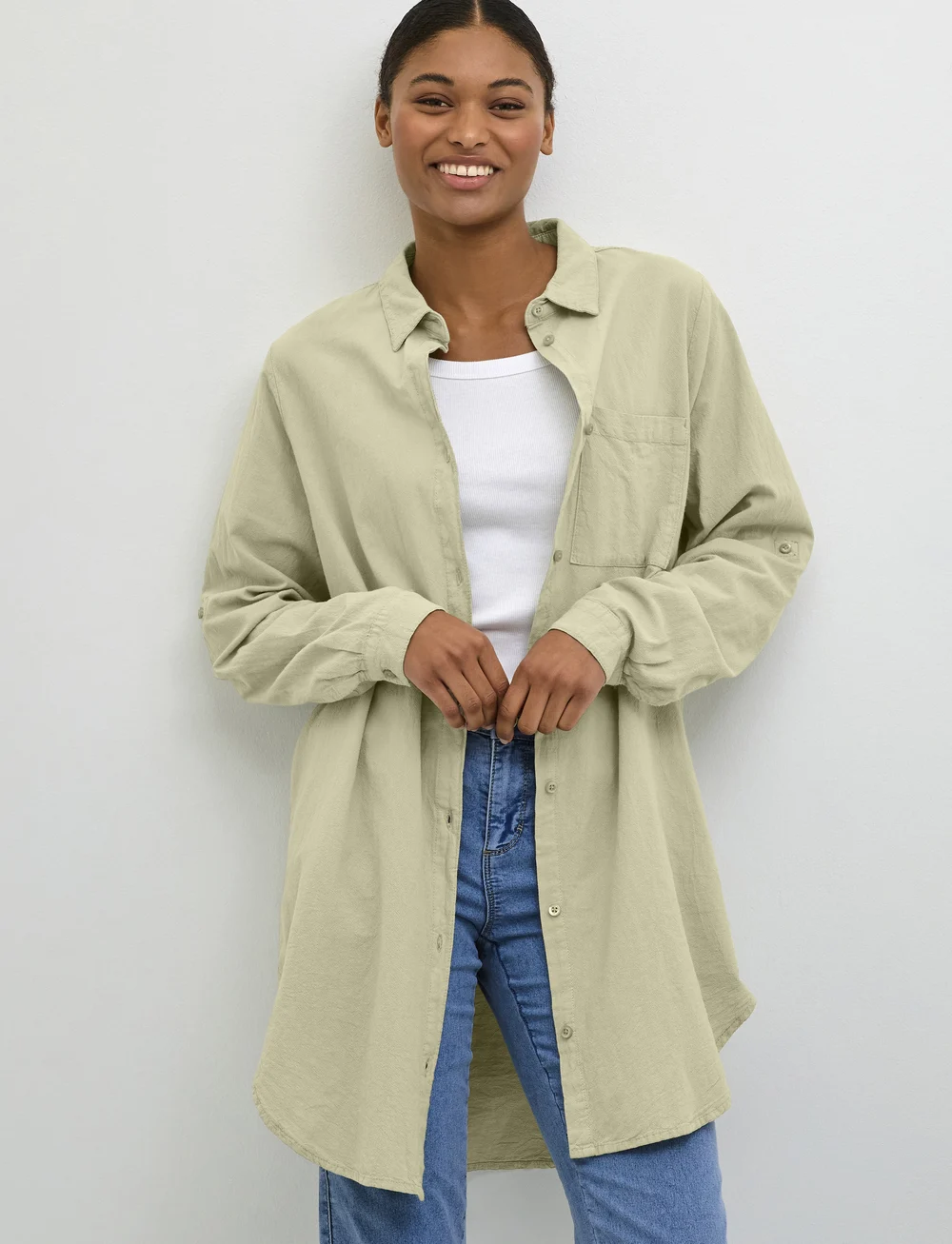 Kaffe - KAnaya Shirt Tunic - leinenhemden - seagrass - 0