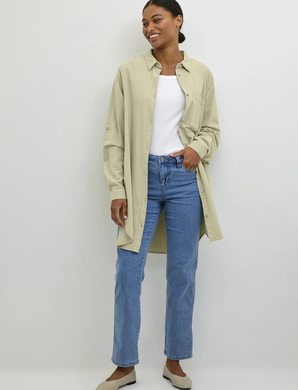 Kaffe - KAnaya Shirt Tunic - leinenhemden - seagrass - 4