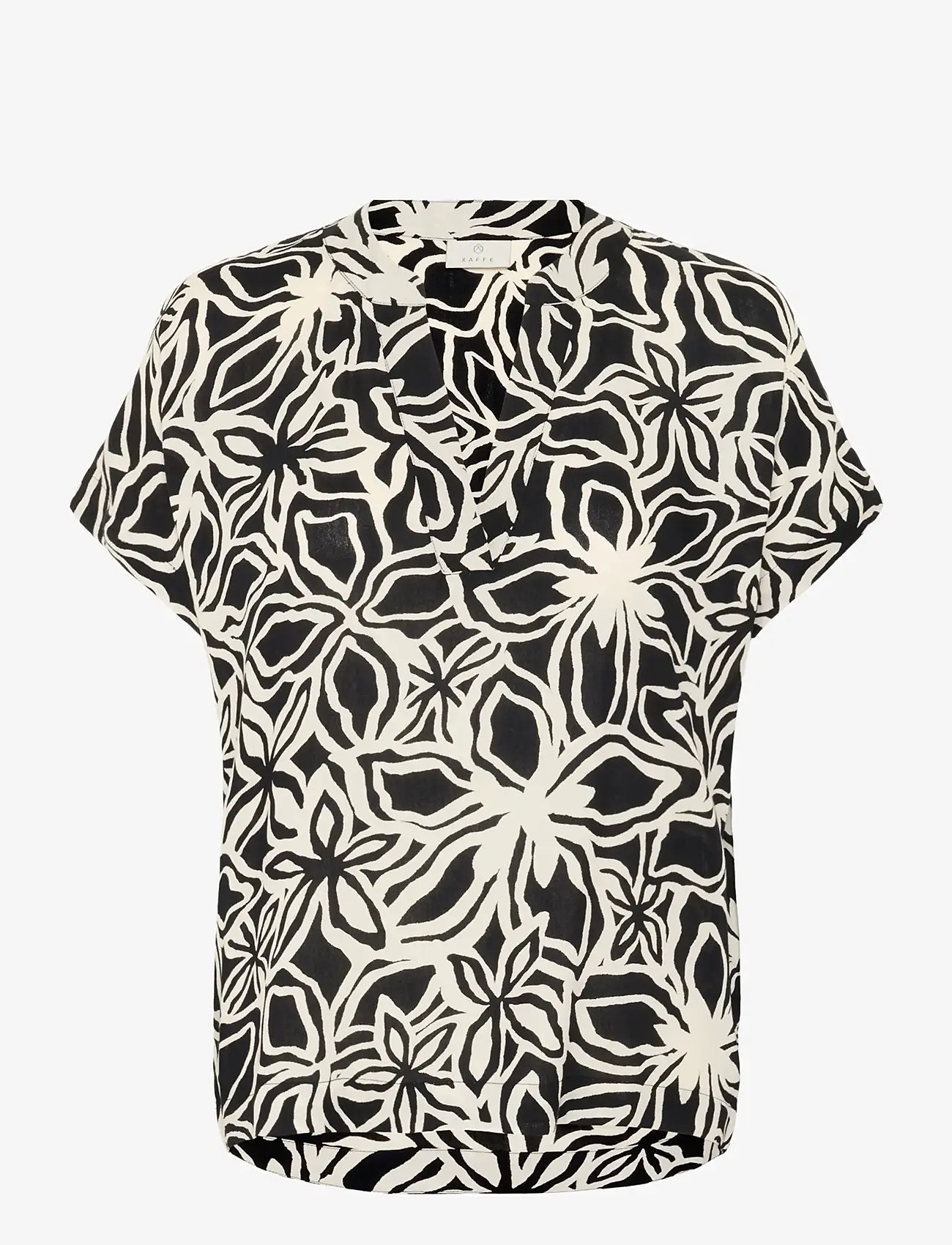 Kaffe - KAano Blouse - kurzämlige blusen - black / light beige flower - 0