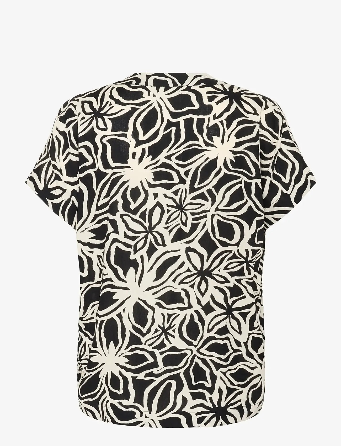 Kaffe - KAano Blouse - kurzämlige blusen - black / light beige flower - 1