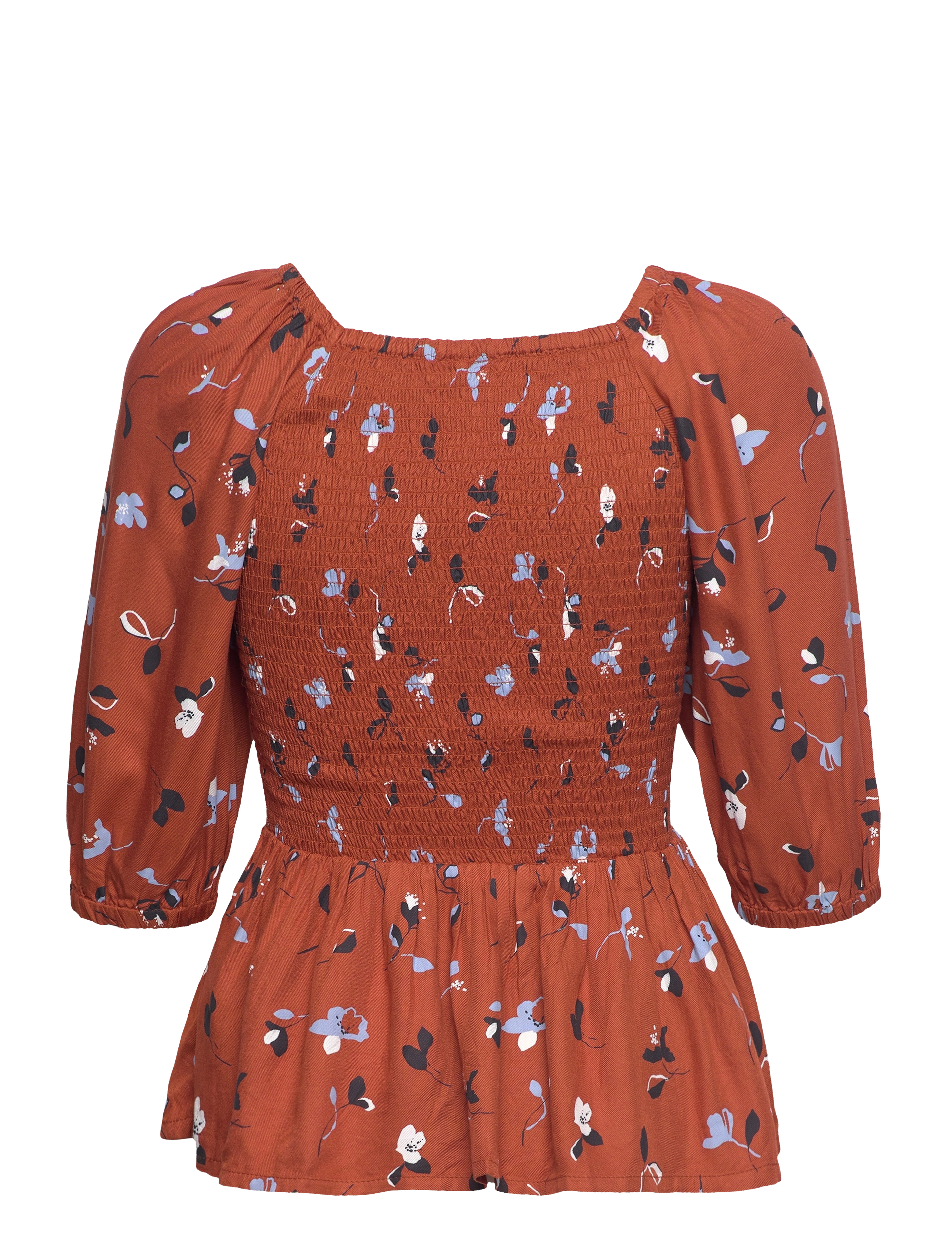 Kaffe - KAmorian Smock Blouse - orange -black/blue flower - 1