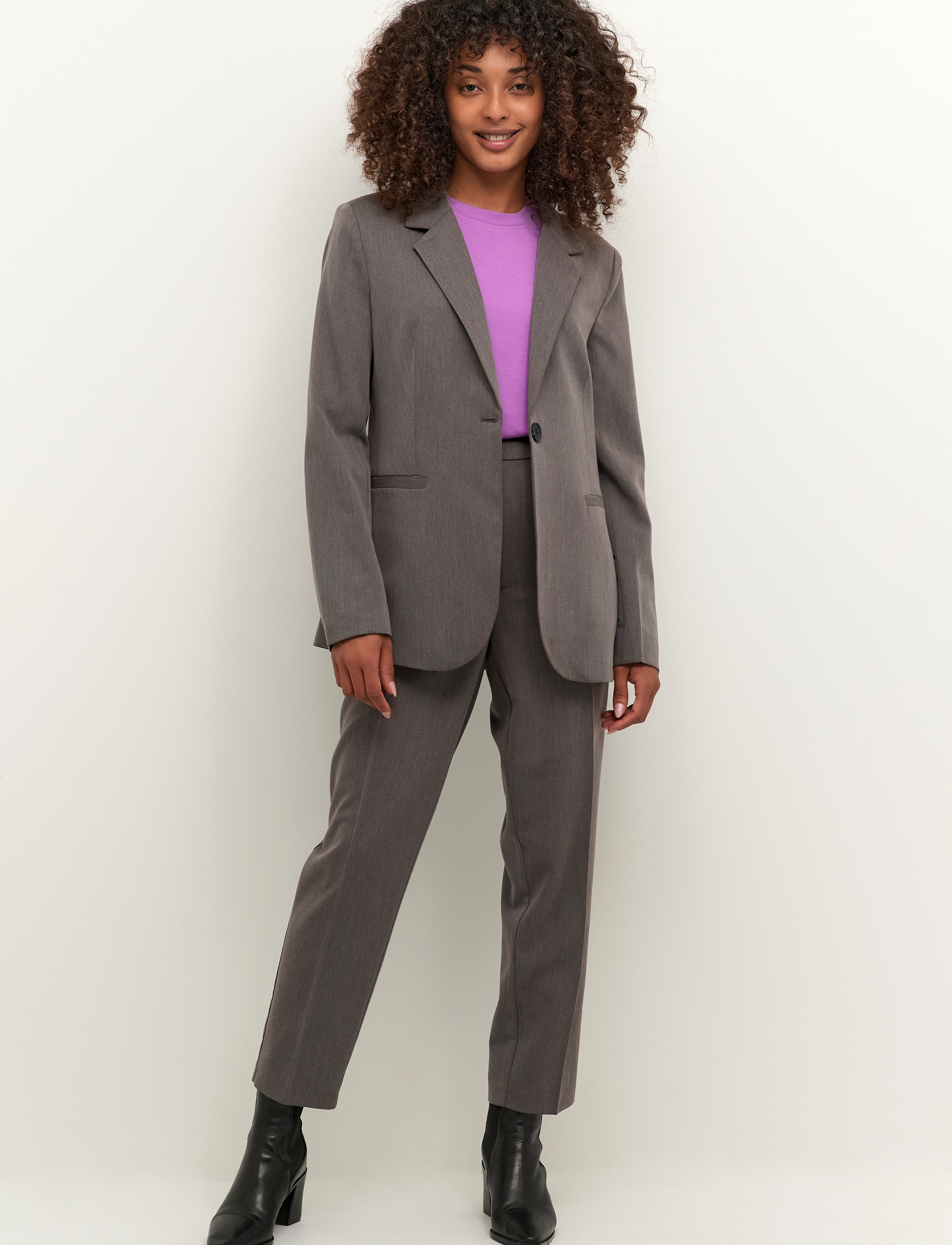Kaffe - KAsakura Blazer - enkelknäppta kavajer - dark grey melange - 3
