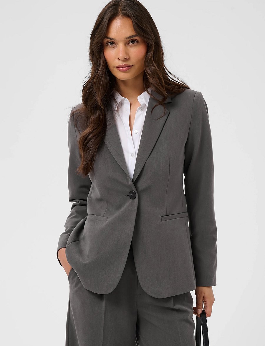Kaffe - KAsakura Blazer - enkelknäppta kavajer - dark grey melange - 4